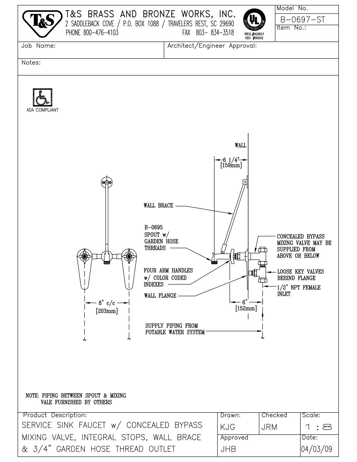 T & S Brass & Bronze Works B-0697-ST General Manual