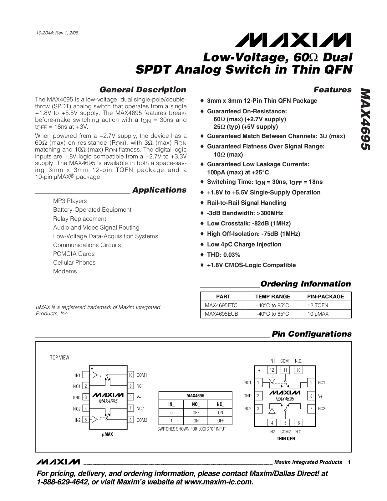 MAXIM MAX4695 User Manual