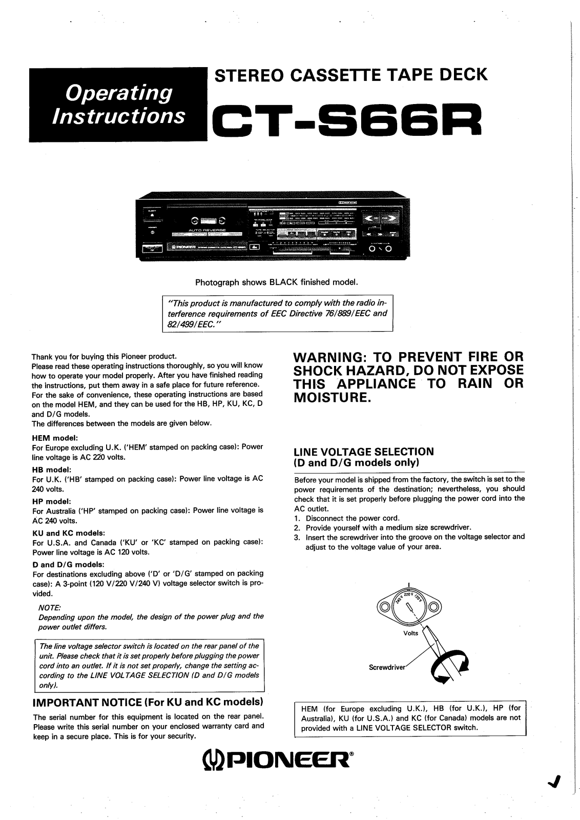 Pioneer CTS-66-R Owners manual