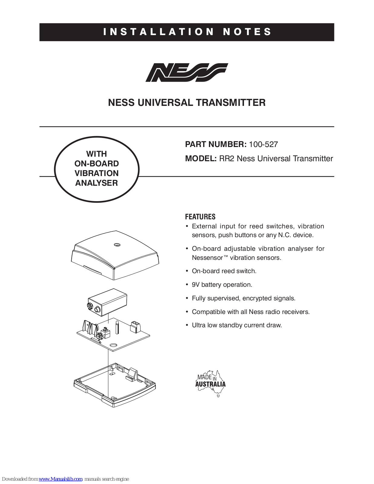 Ness RR2, 100-527 Installation Notes