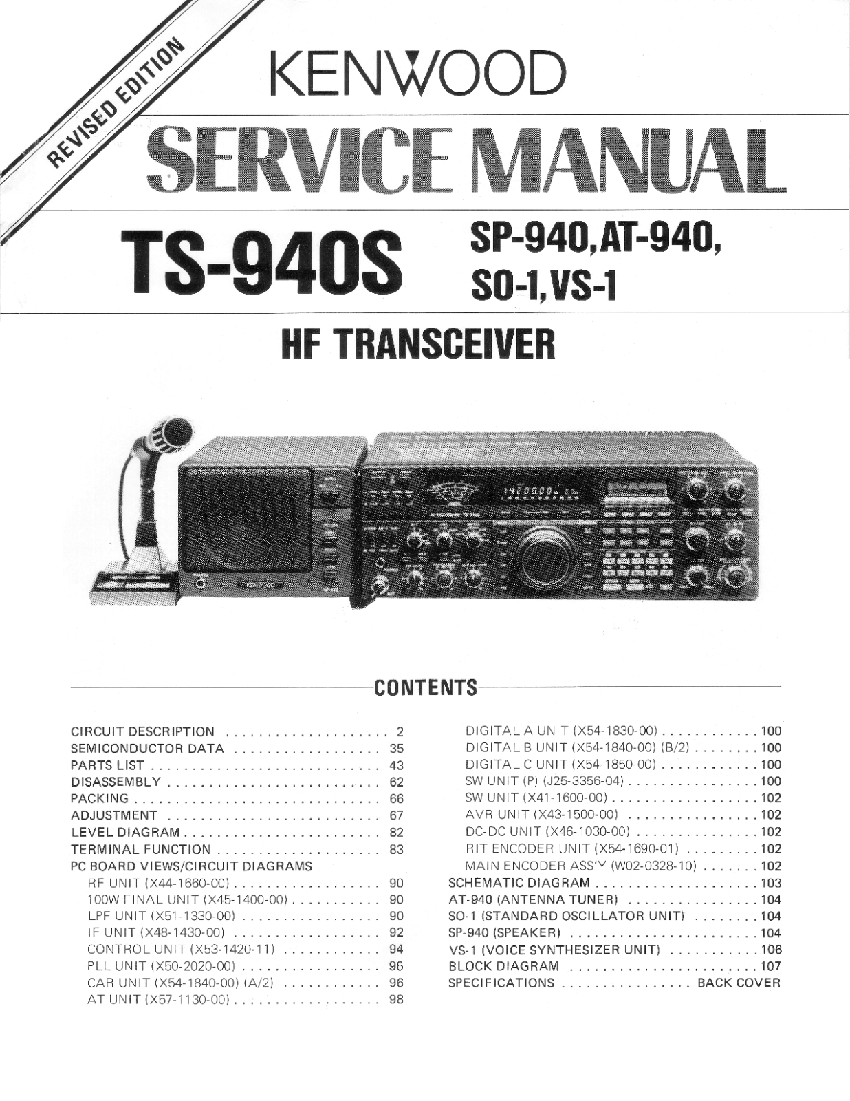 Kenwood VO-1, SO-1, AT-940, SP-949, TS-940S Service Manual