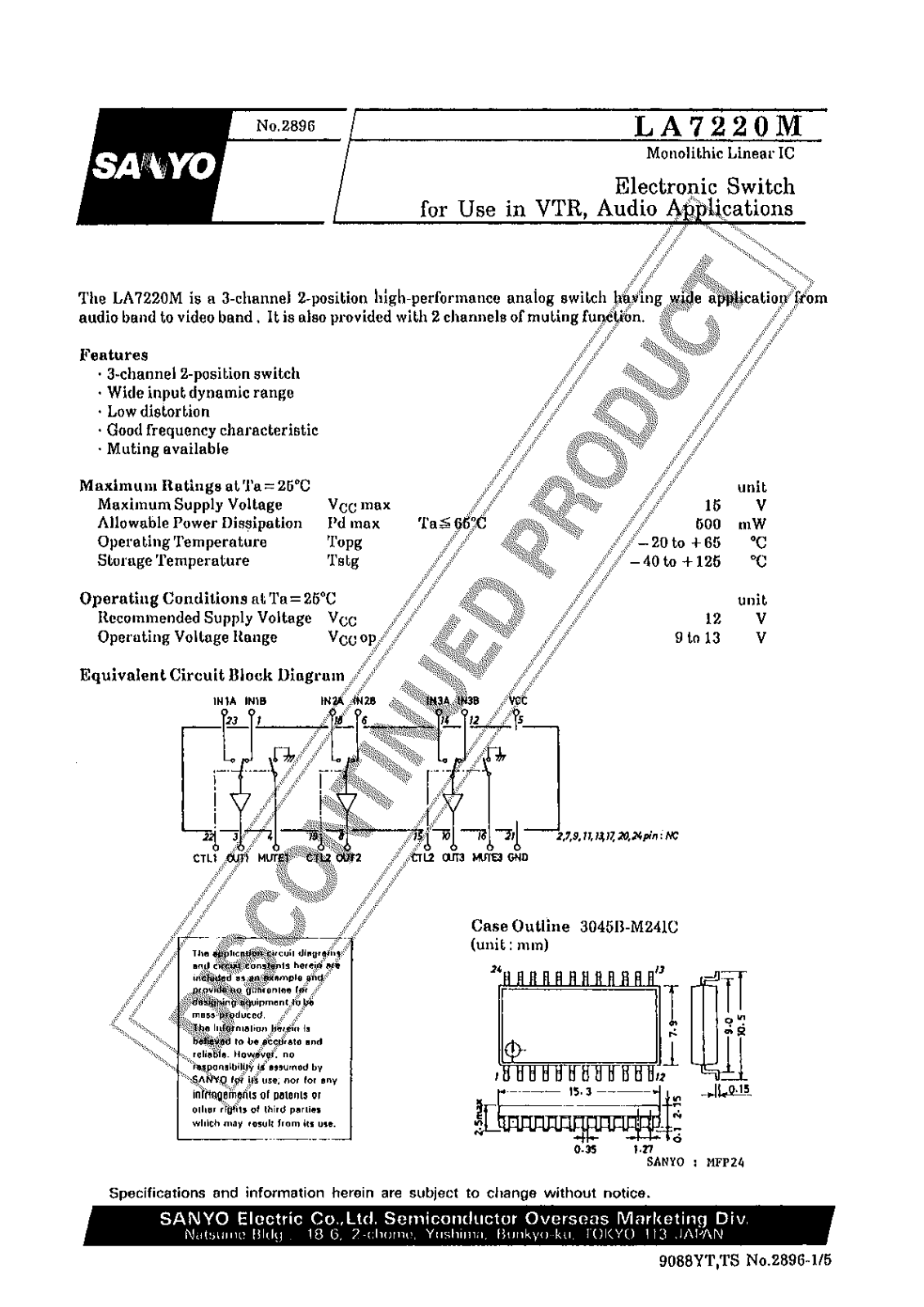 Sanyo LA7220M Specifications