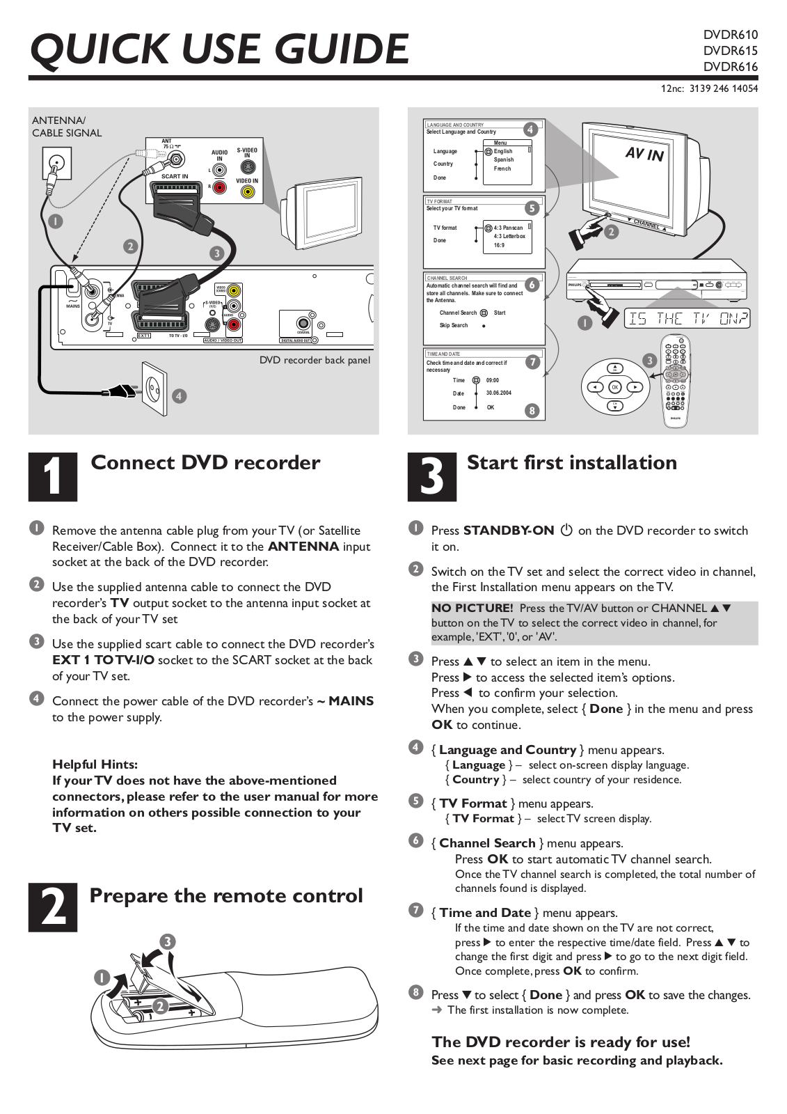 Philips DVDR610, DVDR615, DVDR616 Getting Started Guide