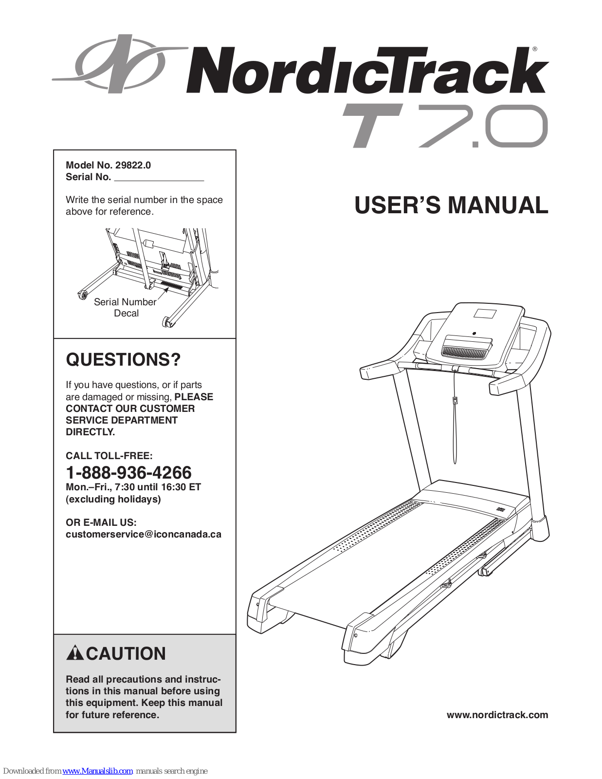 NordicTrack Tl T 7.0 Treadmill, T 7.0, 29822.0 User Manual