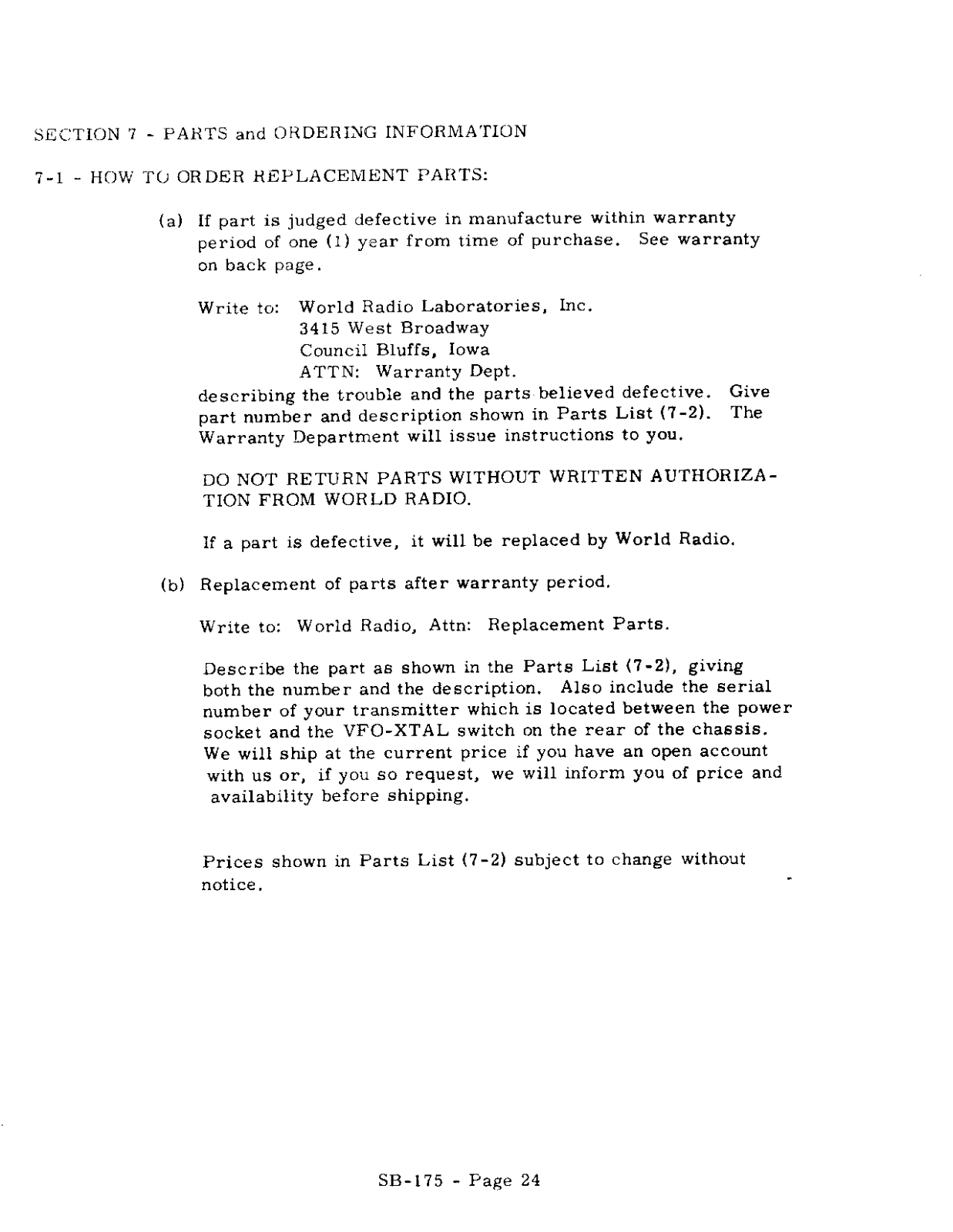 WRL SB-175 User Manual (PAGE 24)