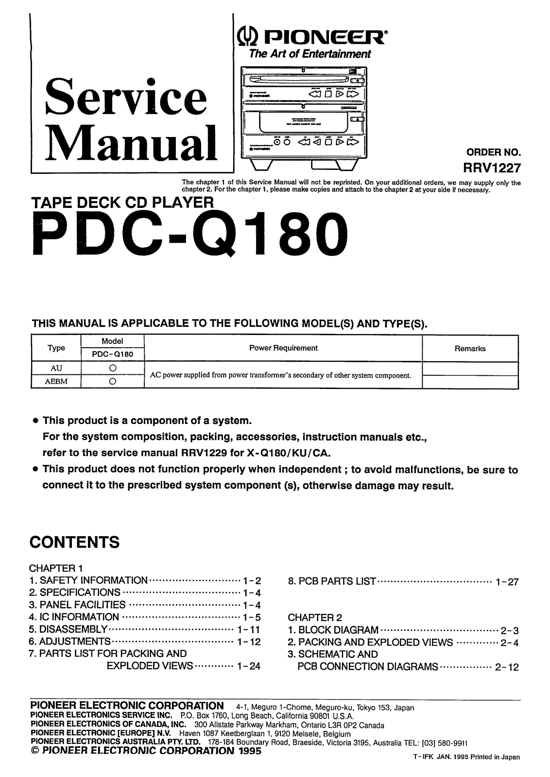 Pioneer PDCQ-180 Service manual