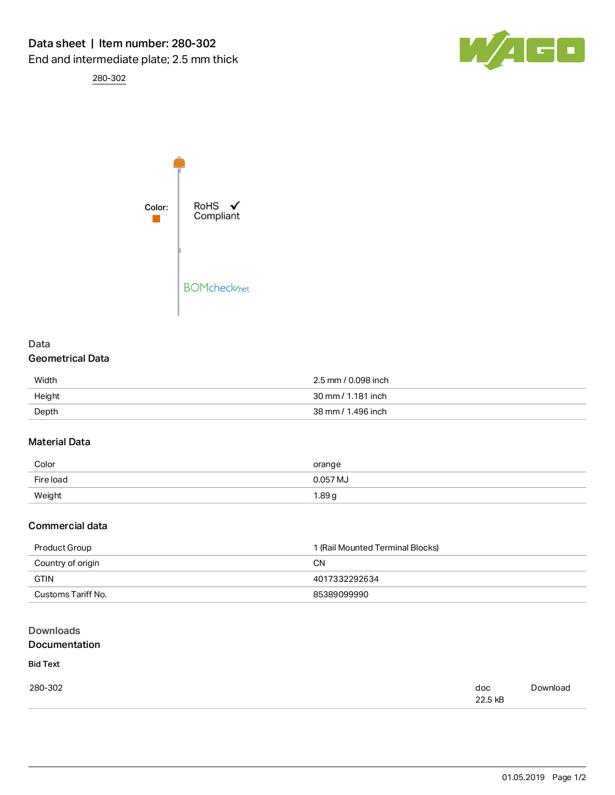 Wago 280-302 Data Sheet