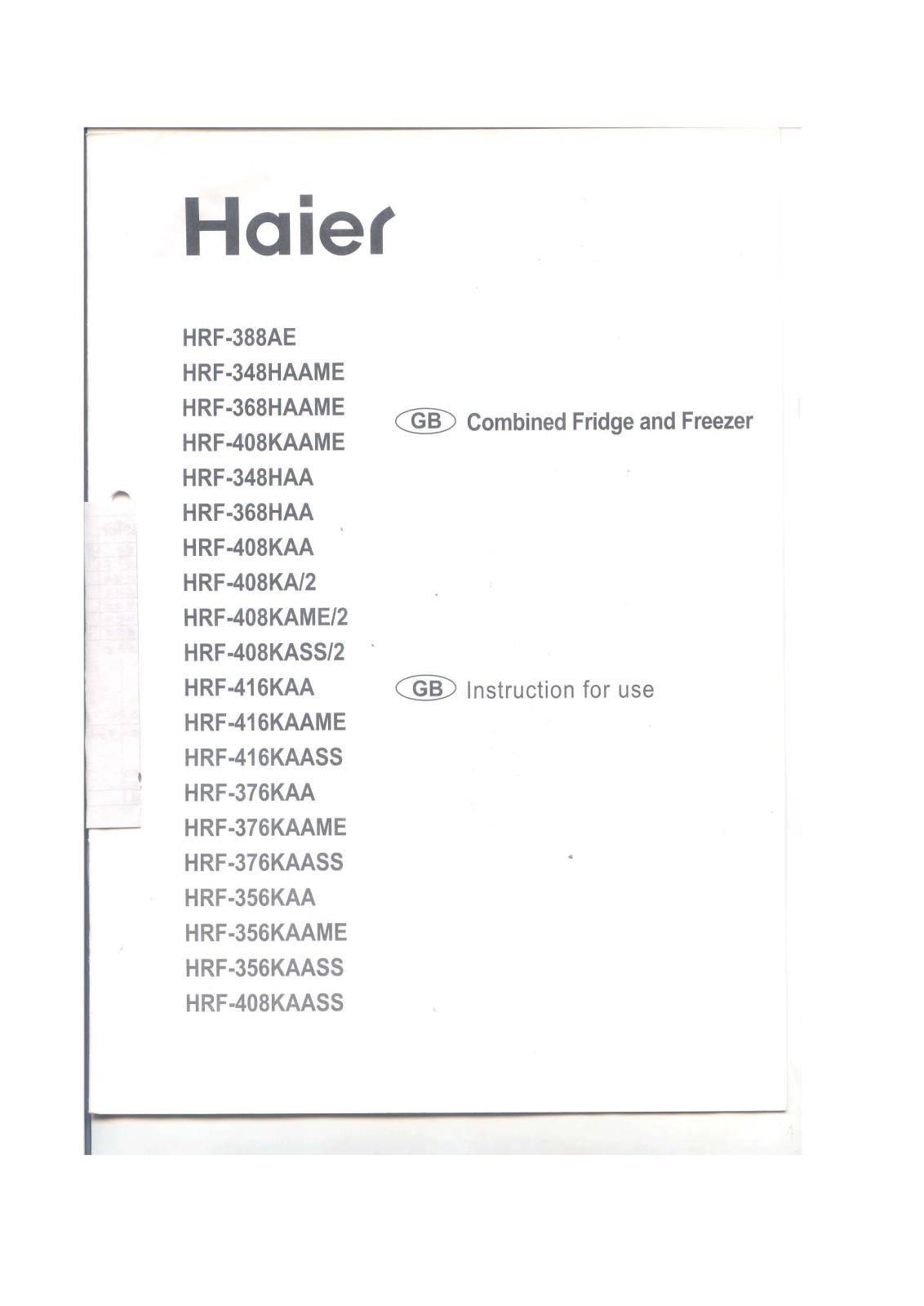 Haier HRF-368HAA, HRF-368HAAME User Manual