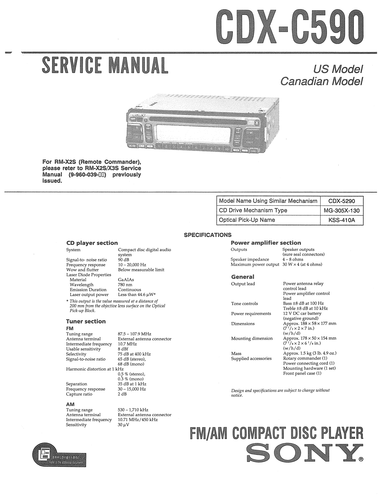 Sony CDXC-590 Service manual