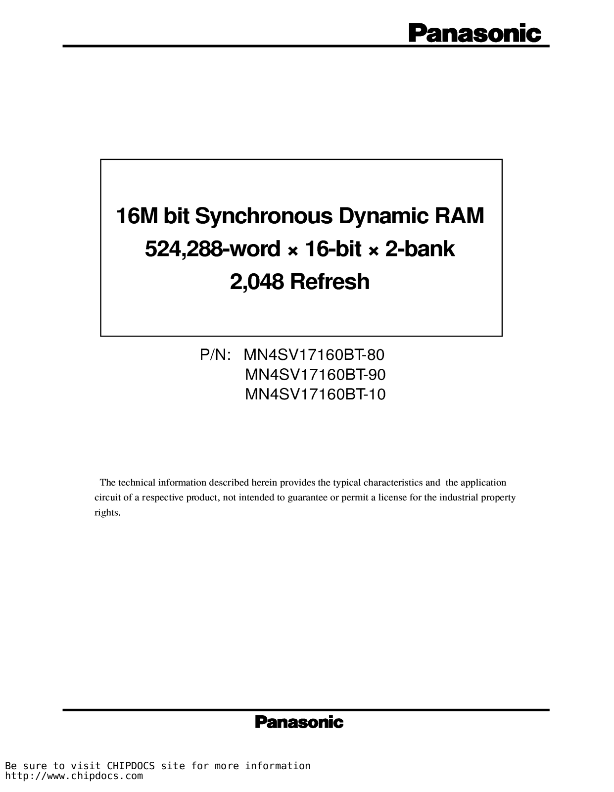 Panasonic MN4SV17160BT-10, MN4SV17160BT-80, MN4SV17160BT-90 Datasheet