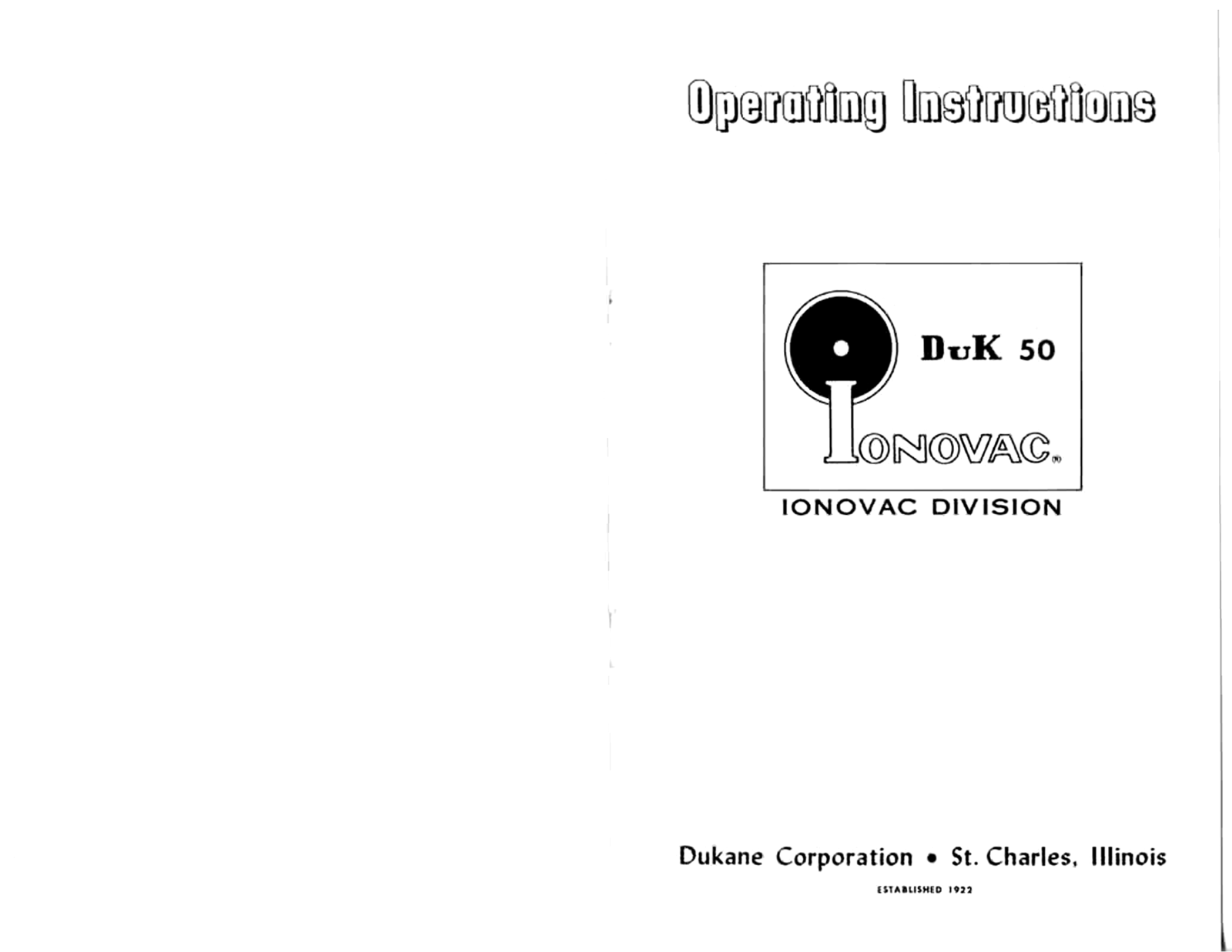 Dukane Ionovac DuK-50 Owners manual