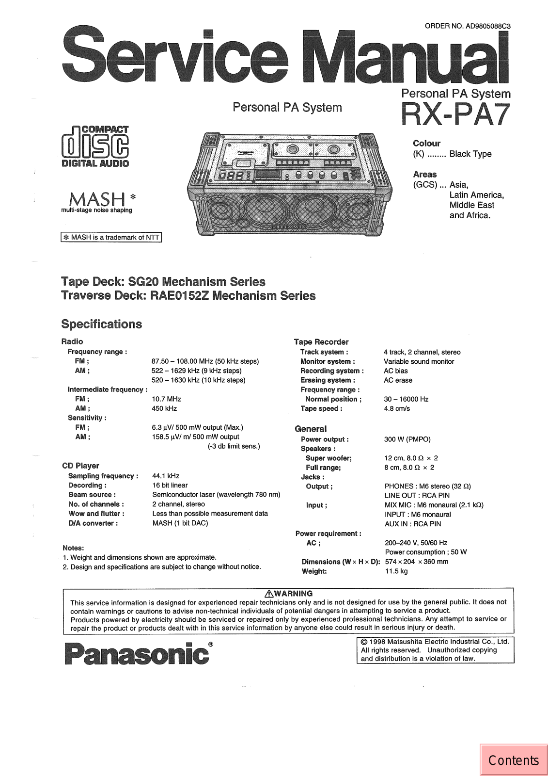 JVC RX PA7 Service Manual