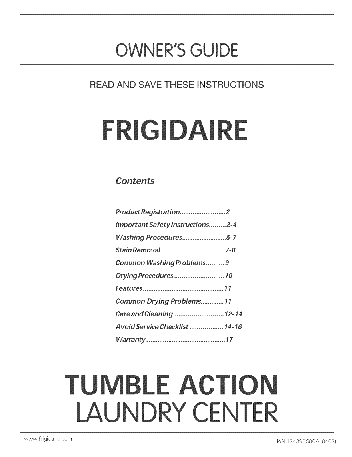 Frigidaire LEH1642DS0, GLGH1642DS0 Owner’s Manual