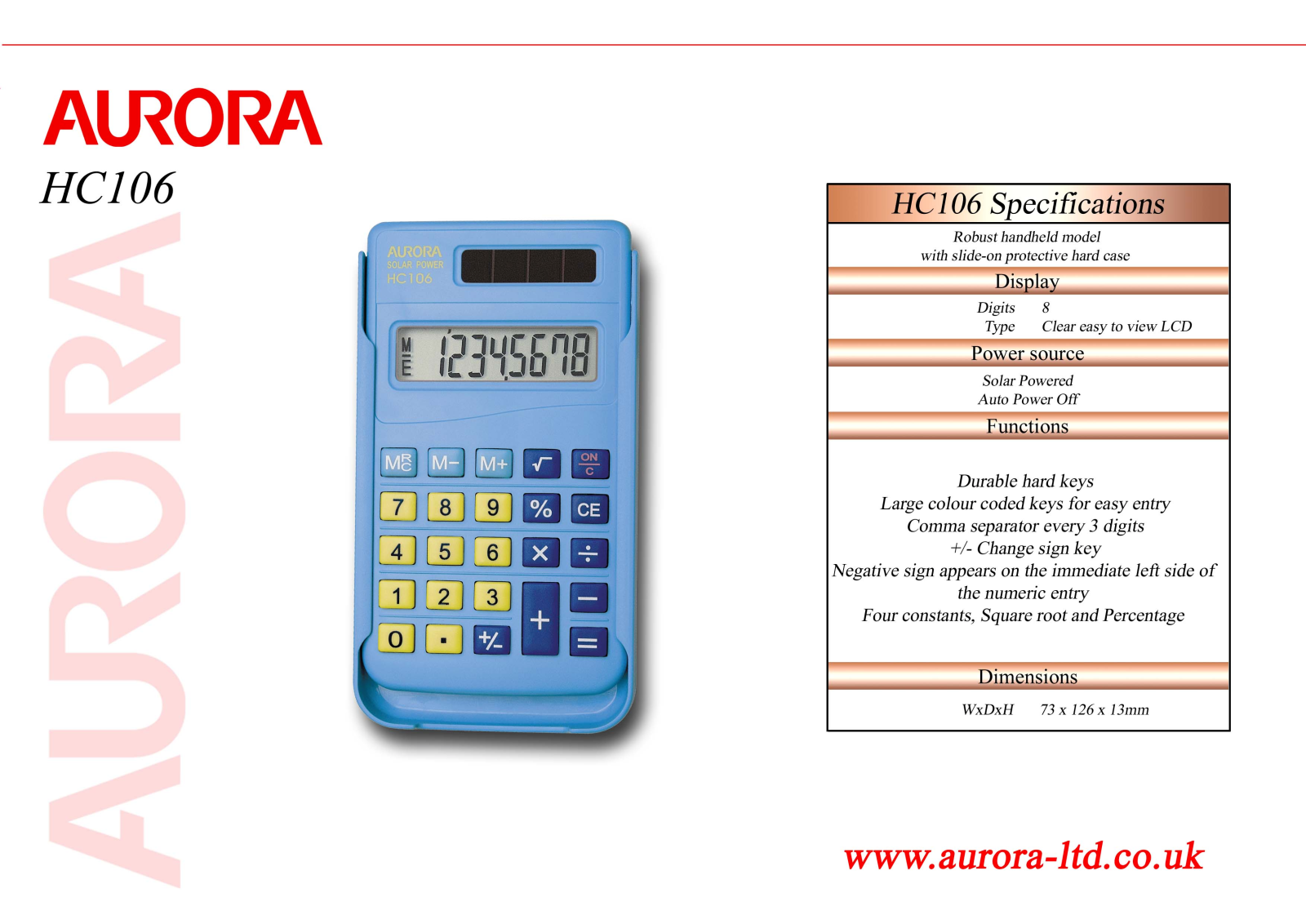 Aurora HC106 Specifications - ManualMachine.com