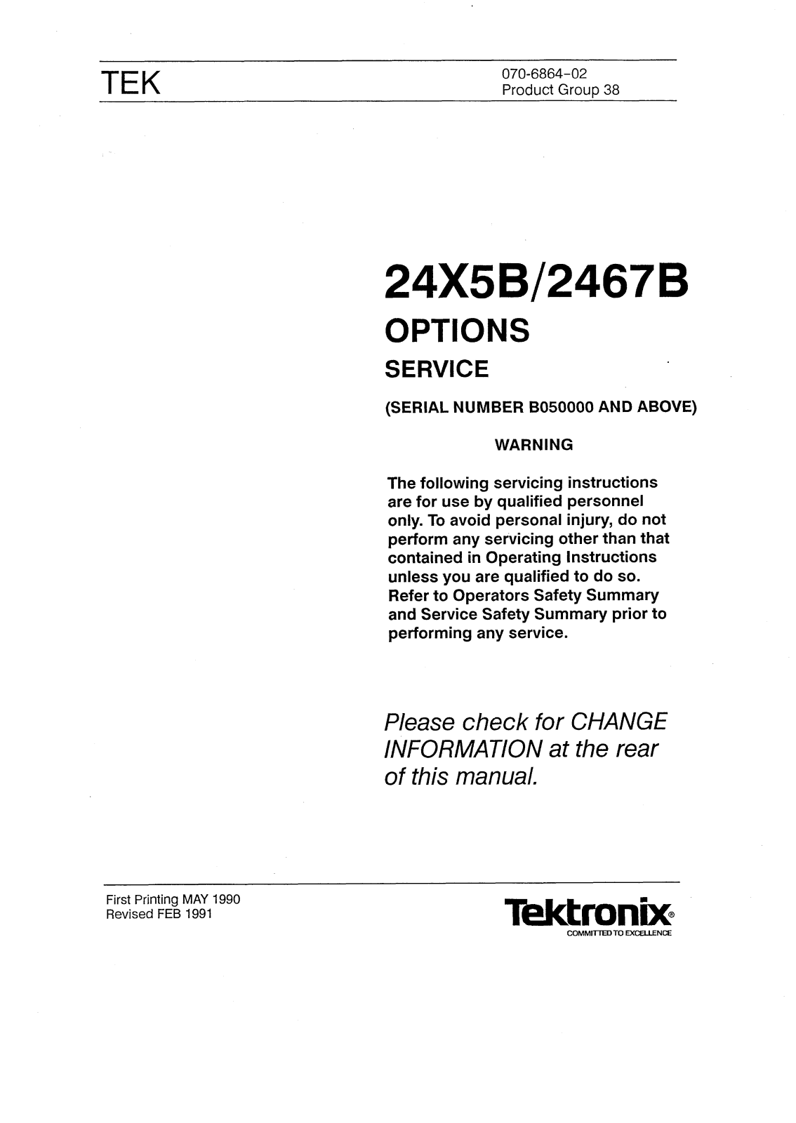 Tektronix Option 10, Option 06, Option 1E, Option 05, Option 01 Service Manual