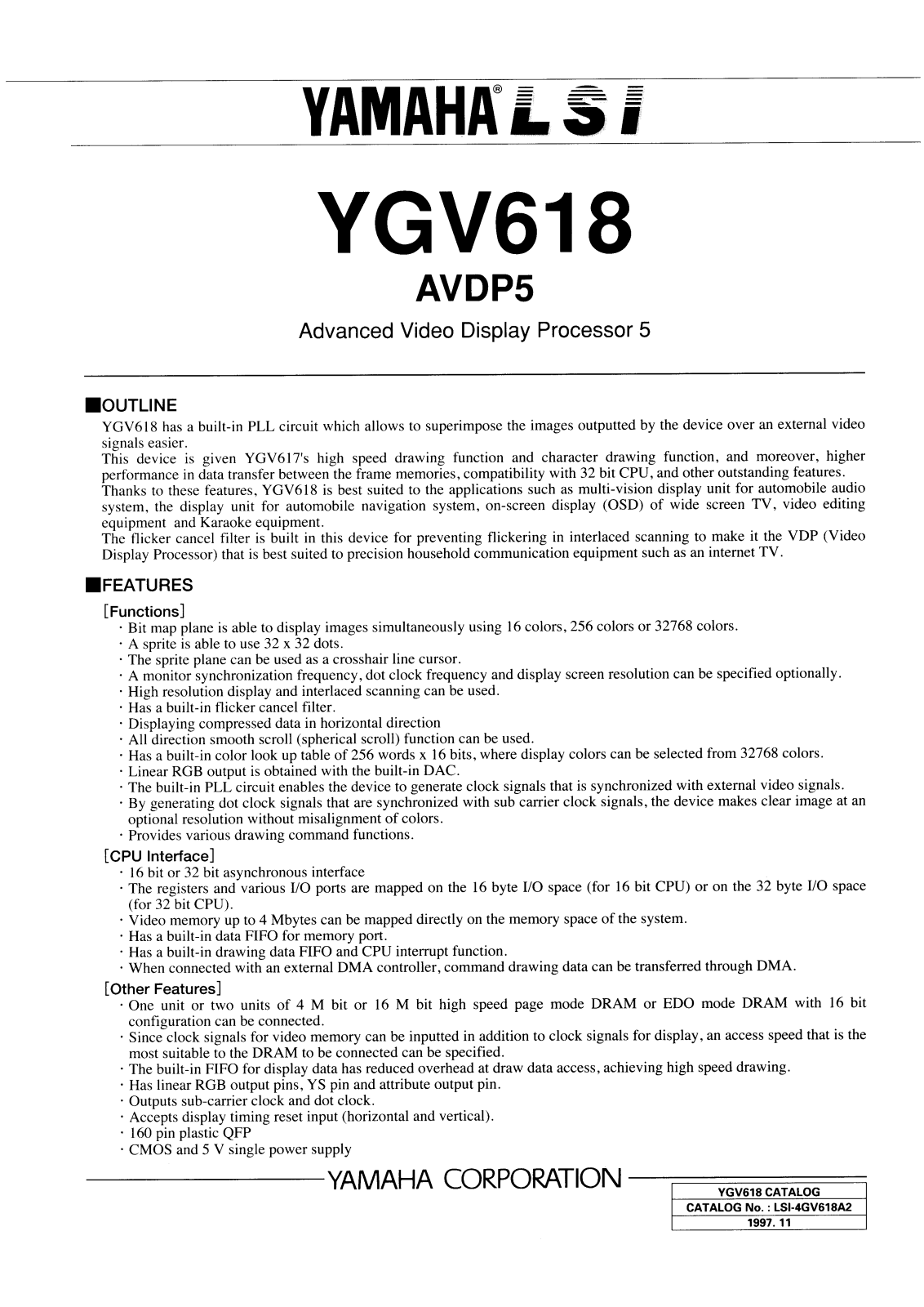 YAMAHA YGV618B Datasheet