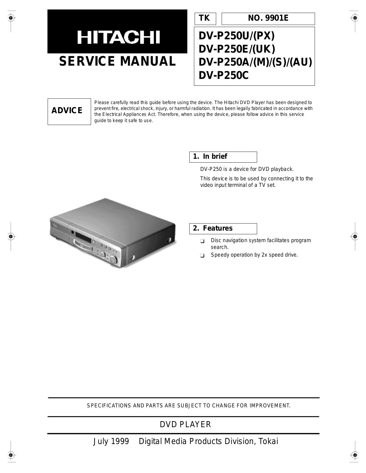 Hitachi DVP-250-E, DVP-250-C, DVP-250-A, DVP-250-U Service Manual