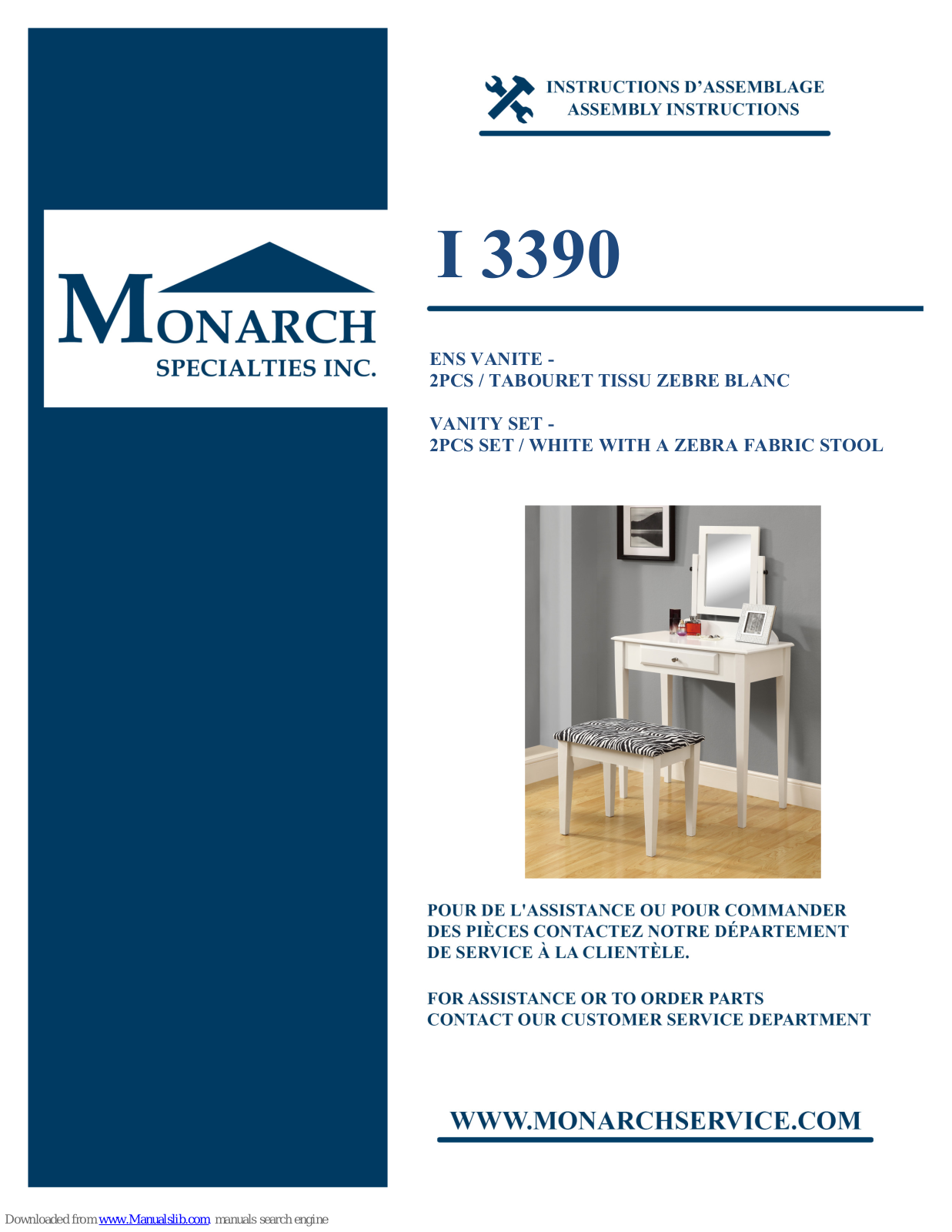 Monarch Specialties I 3390 Assembly Instructions Manual