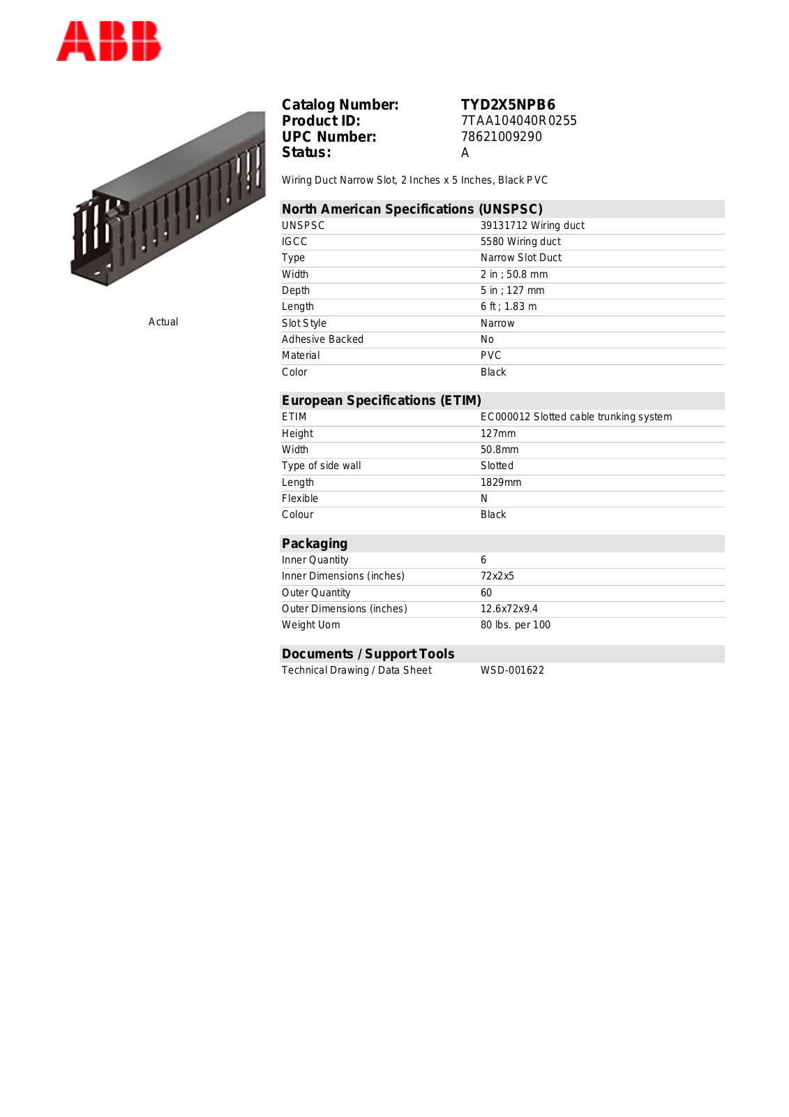 Thomas & Betts TYD2X5NPB6 Data Sheet