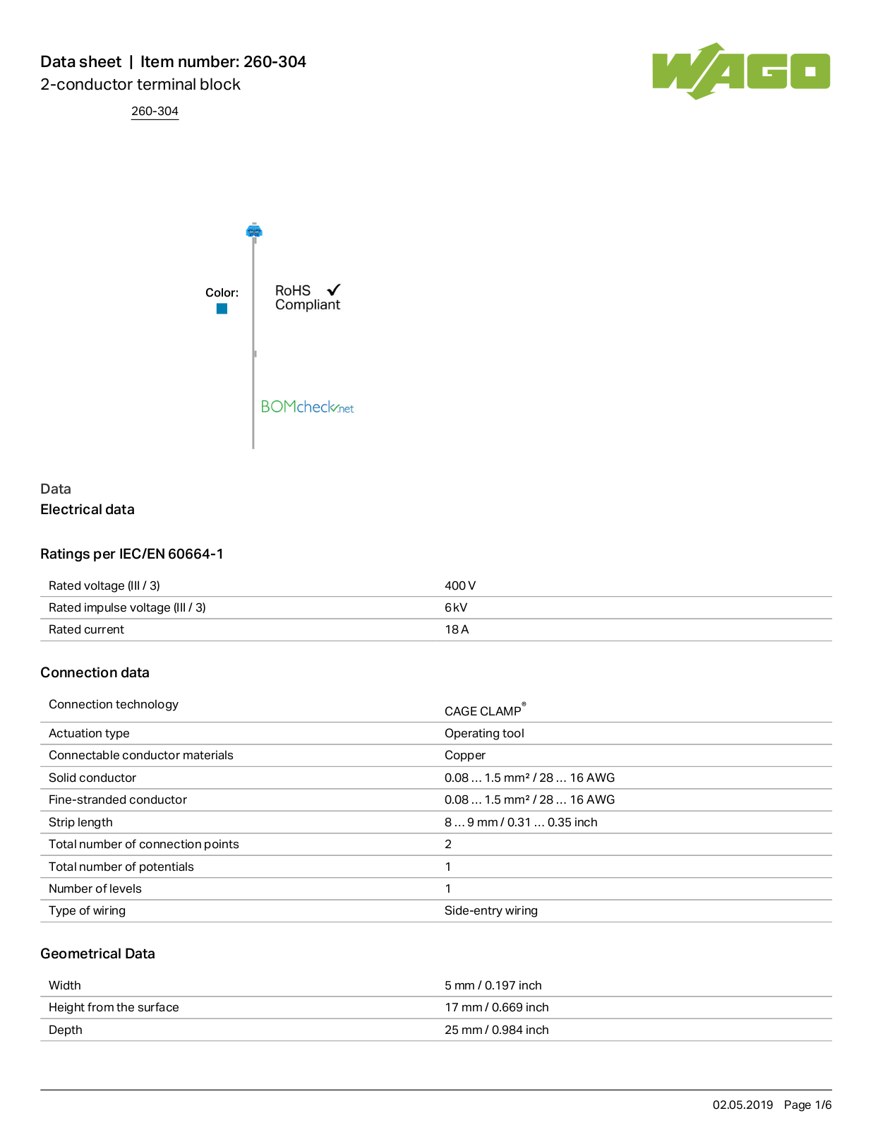 Wago 260-304 Data Sheet