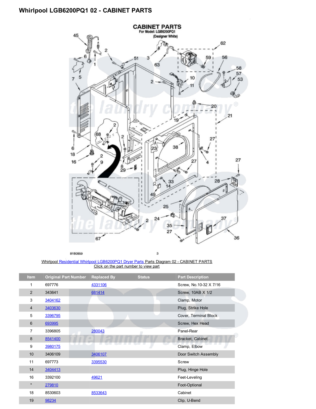 Whirlpool LGB6200PQ1 Parts Diagram