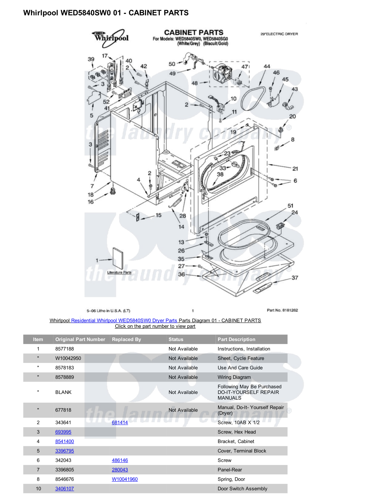 Whirlpool WED5840SW0 Parts Diagram