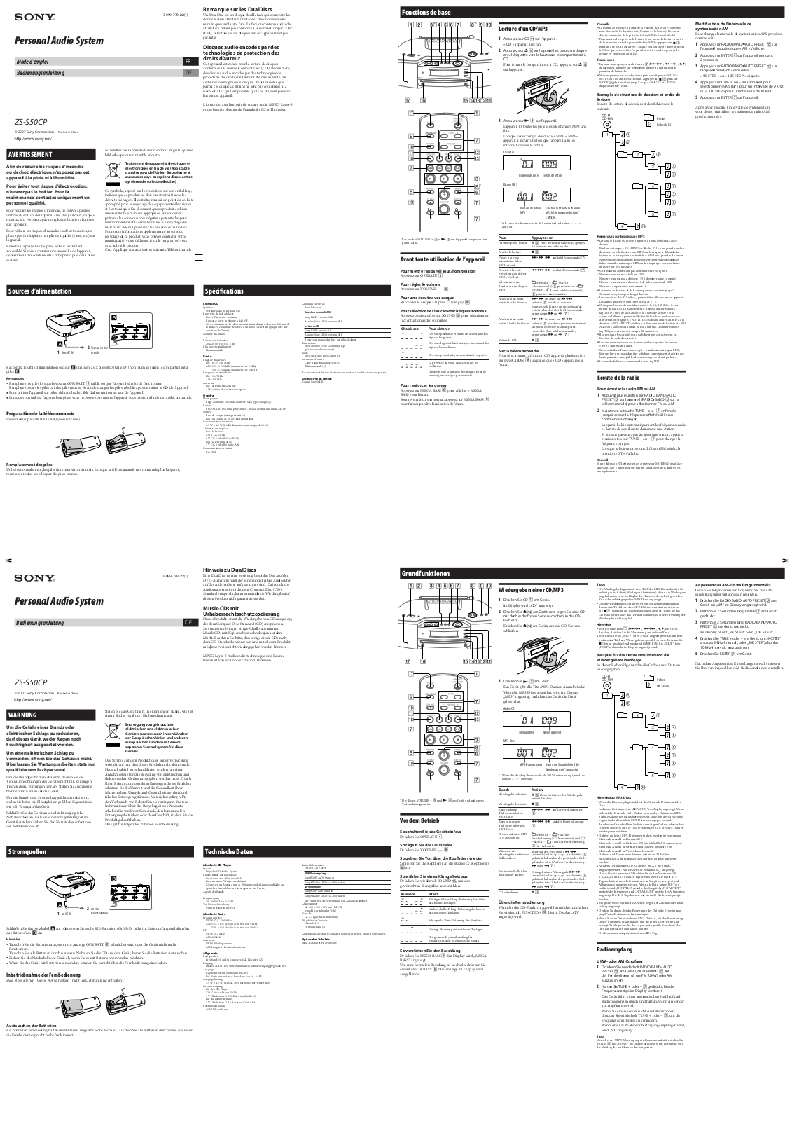 SONY ZS-S50 User Manual