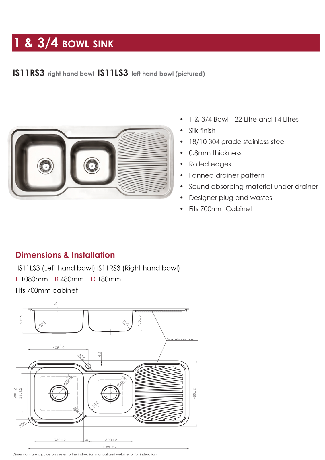 Arc IS11RS3, IS11LS3 Specifications Sheet