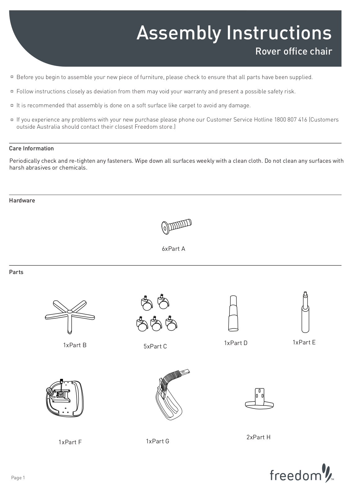 Freedom Rover Office Chair Assembly Instruction