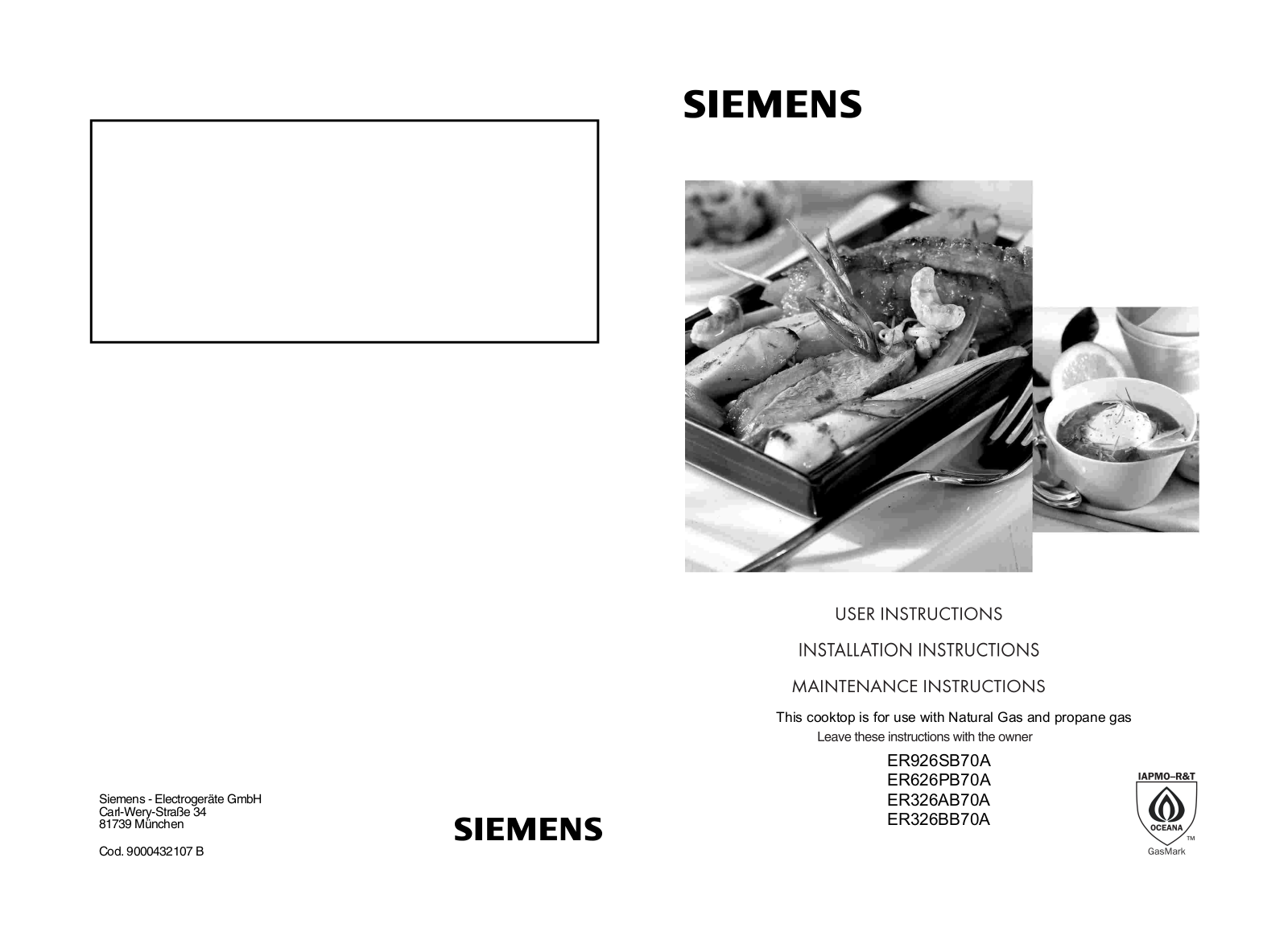 Siemens ER926SB70A, ER326BB70A Installation Guide