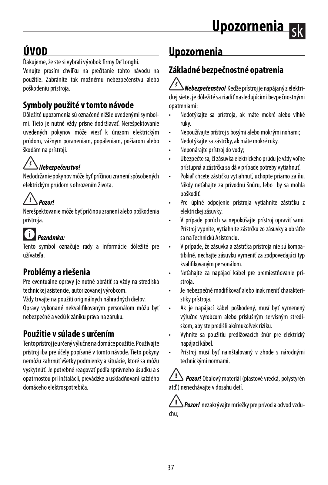 Delonghi AC75 Instruction manuals