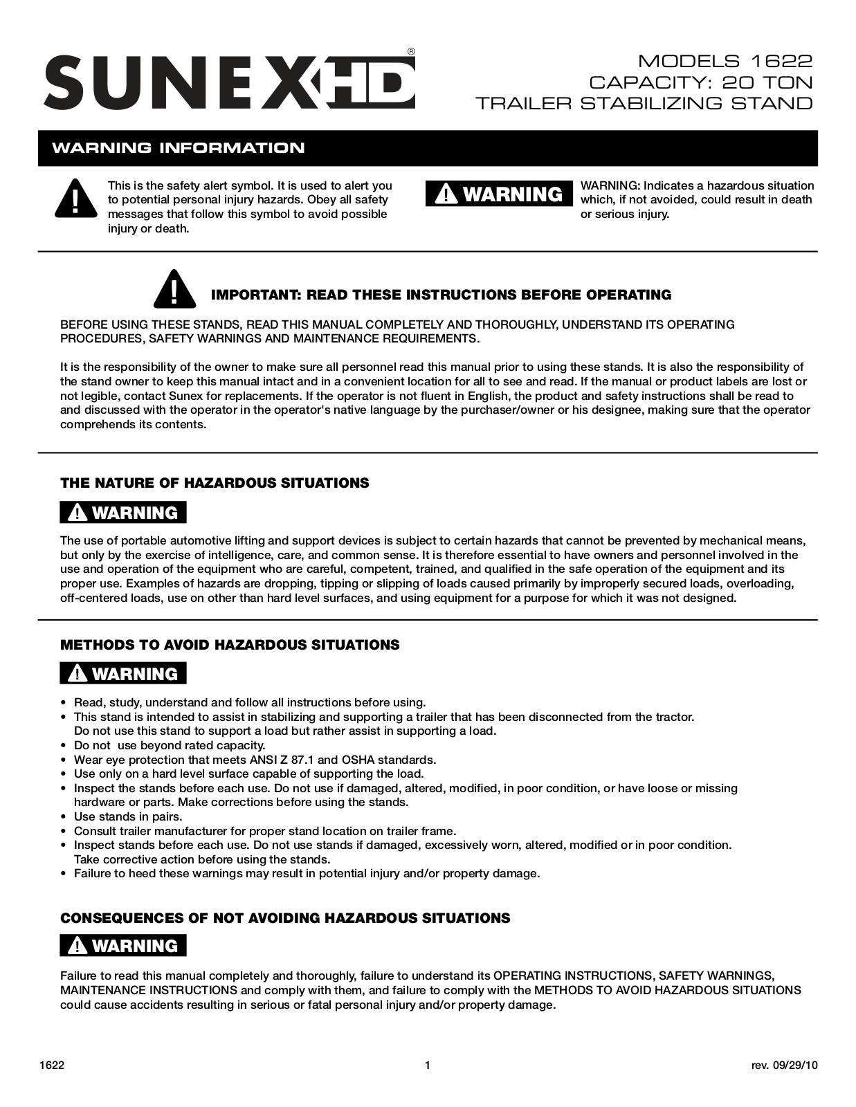 Sunex Tools 1622 User Manual