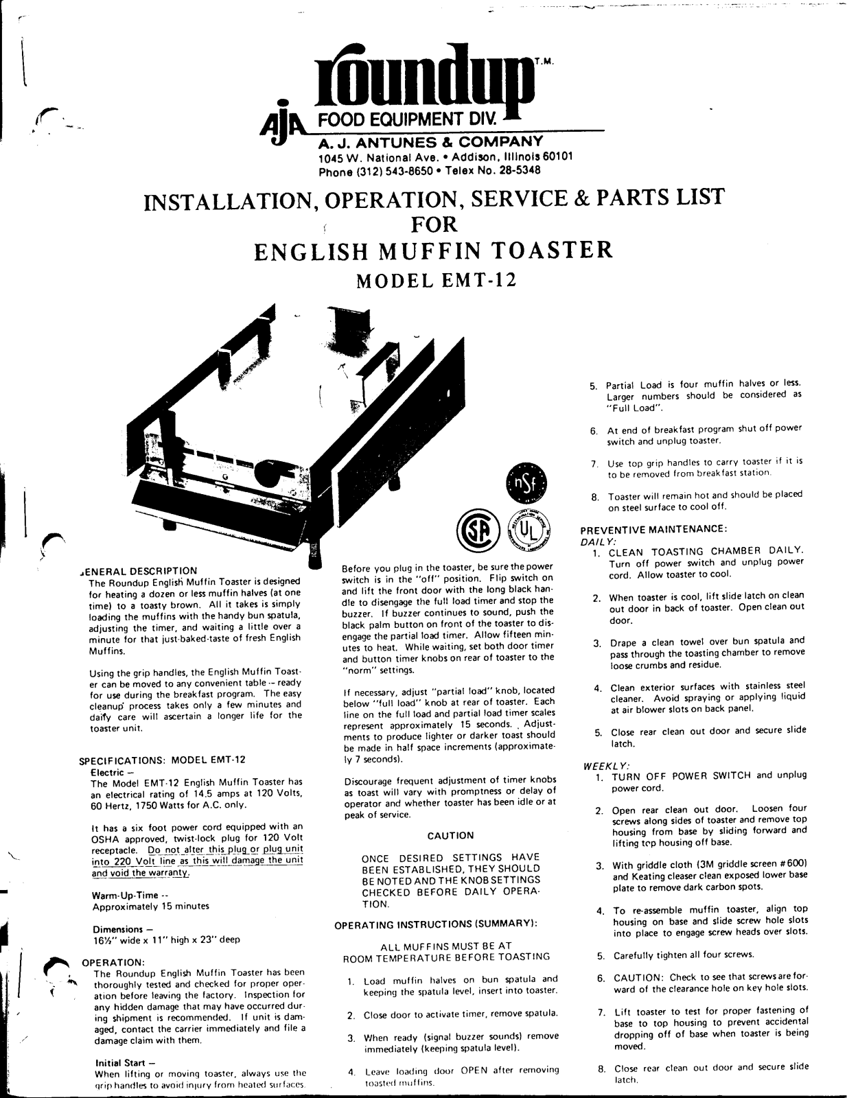 Antunes EMT-12 Service Manual