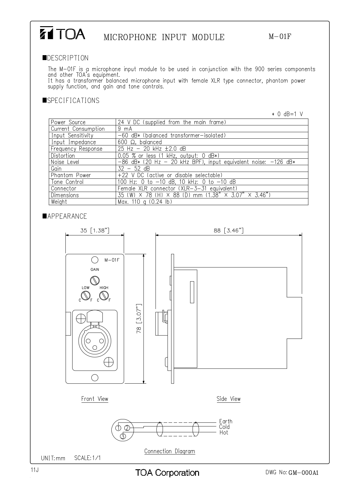 TOA M-01F User Manual