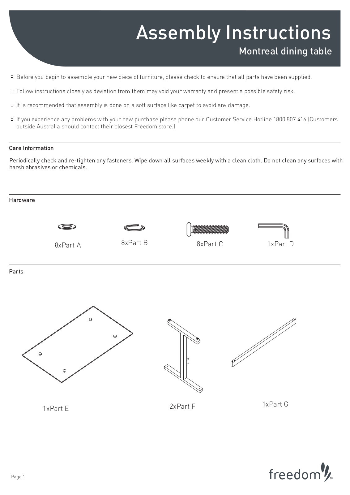 Freedom Montreal Table Assembly Instruction