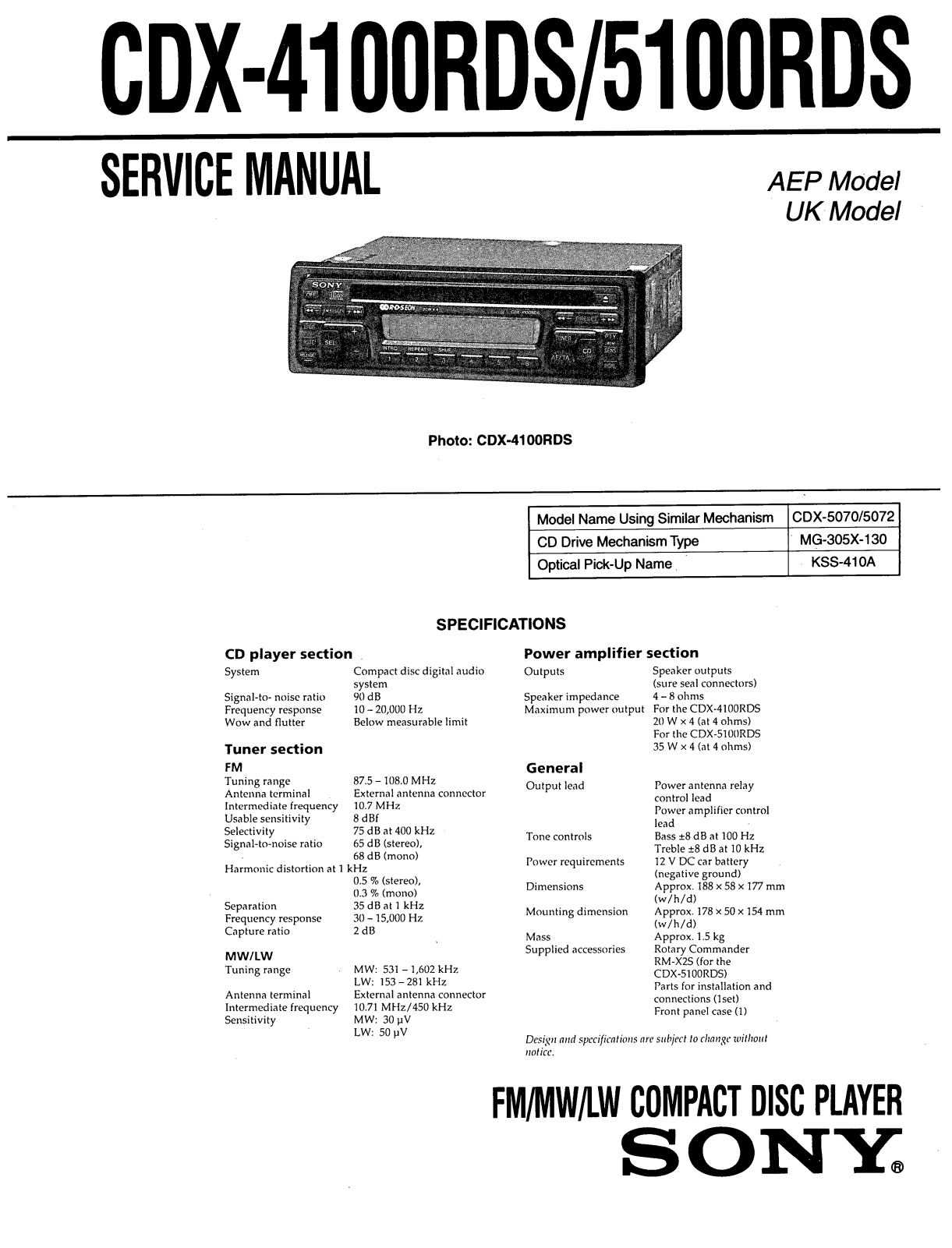Sony CDX-5100-RDS Service manual