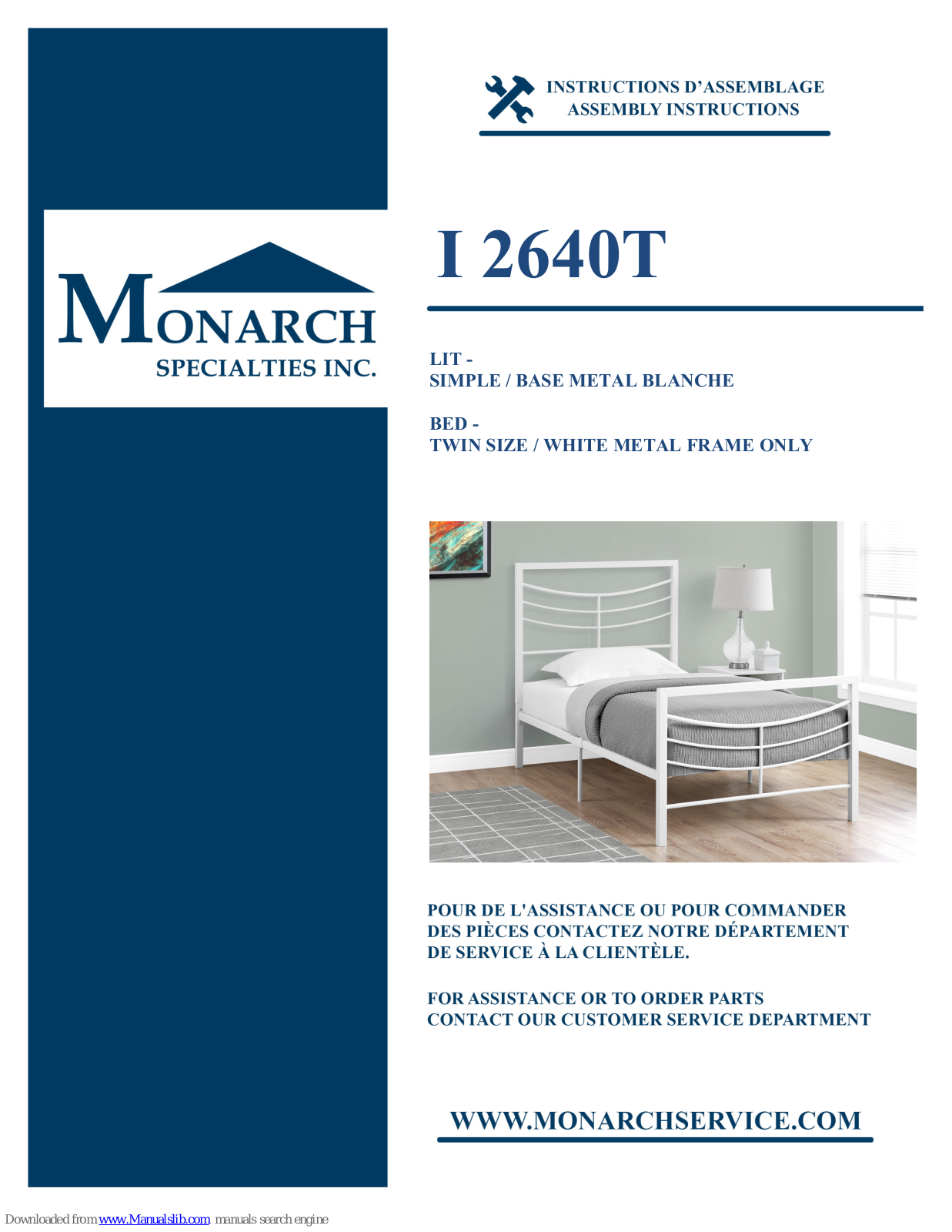 Monarch Specialties I 2640T Assembly Instructions Manual