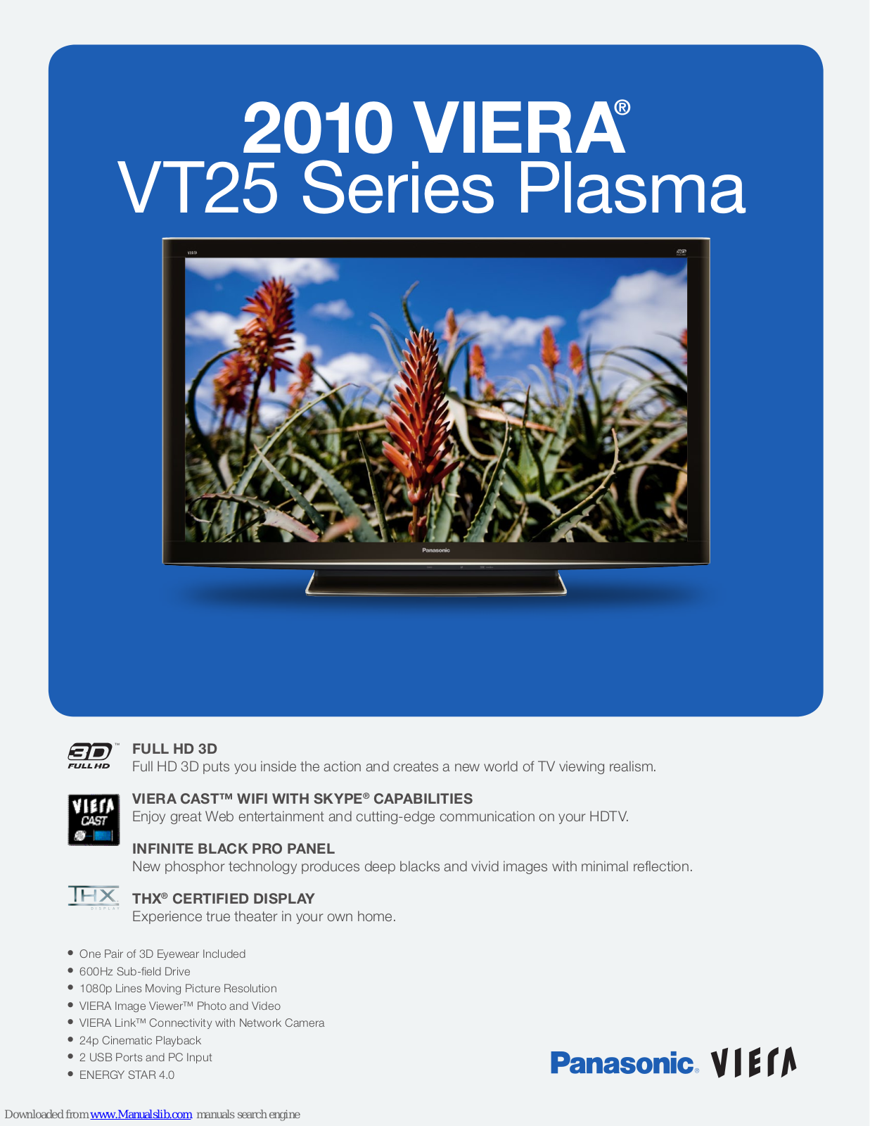 Panasonic Spanish), VT25, VIERA TC-P65VT25, VIERA TC-P58VT25, VIERA TC-P54VT25 Specifications - ManualMachine.com