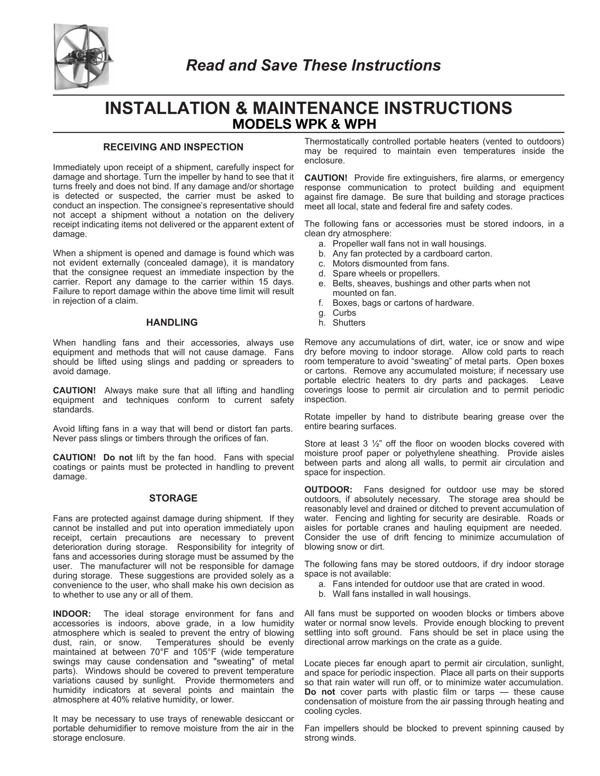 CaptiveAire WPH Installation  Manual