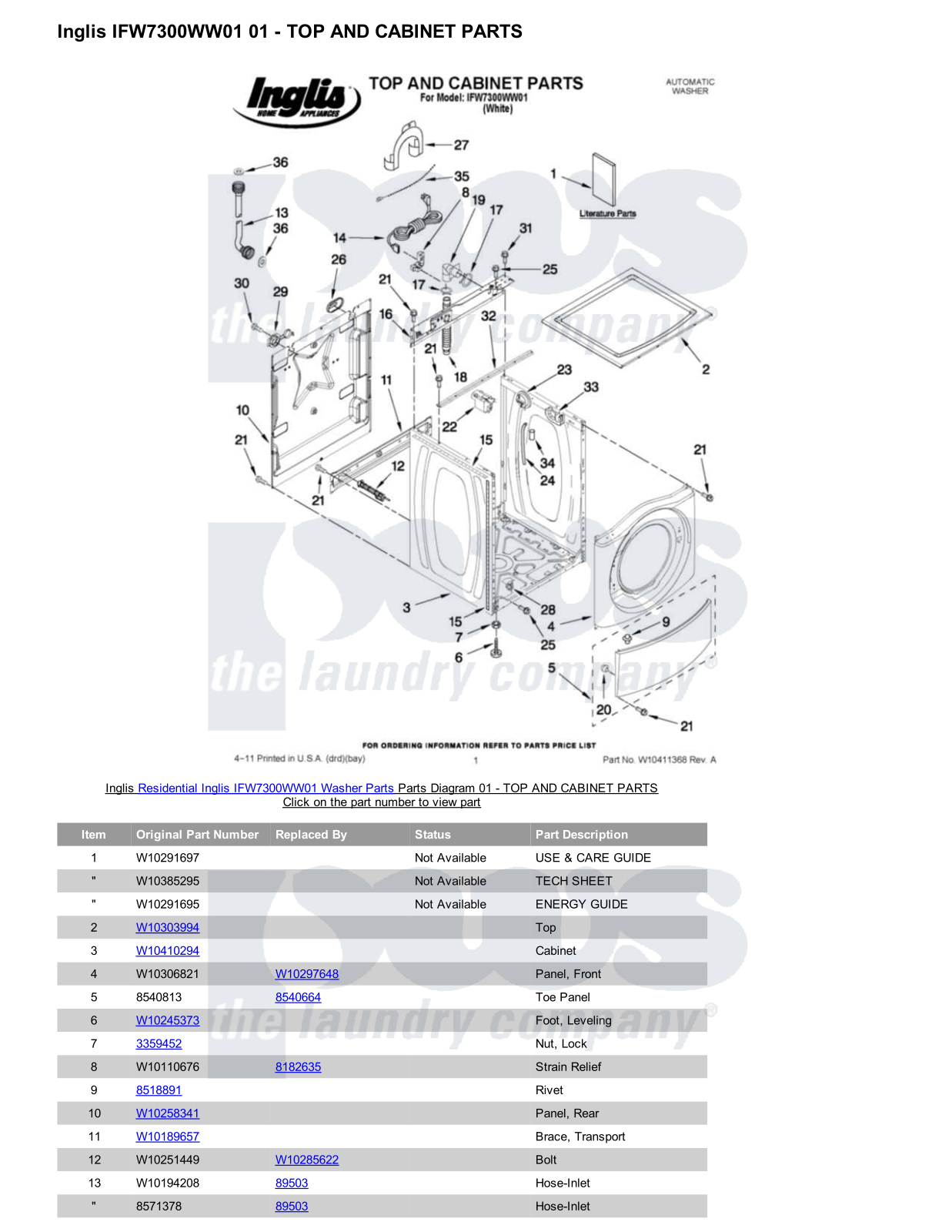 Inglis IFW7300WW01 Parts Diagram