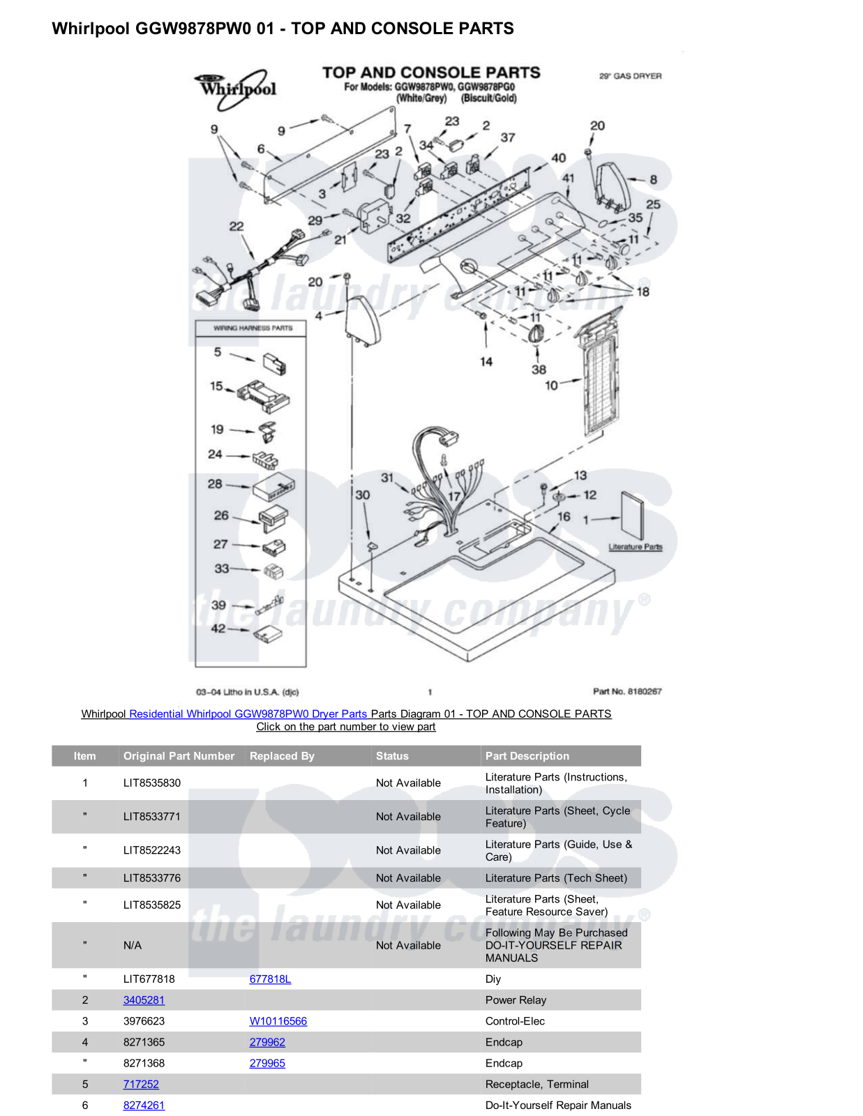 Whirlpool GGW9878PW0 Parts Diagram