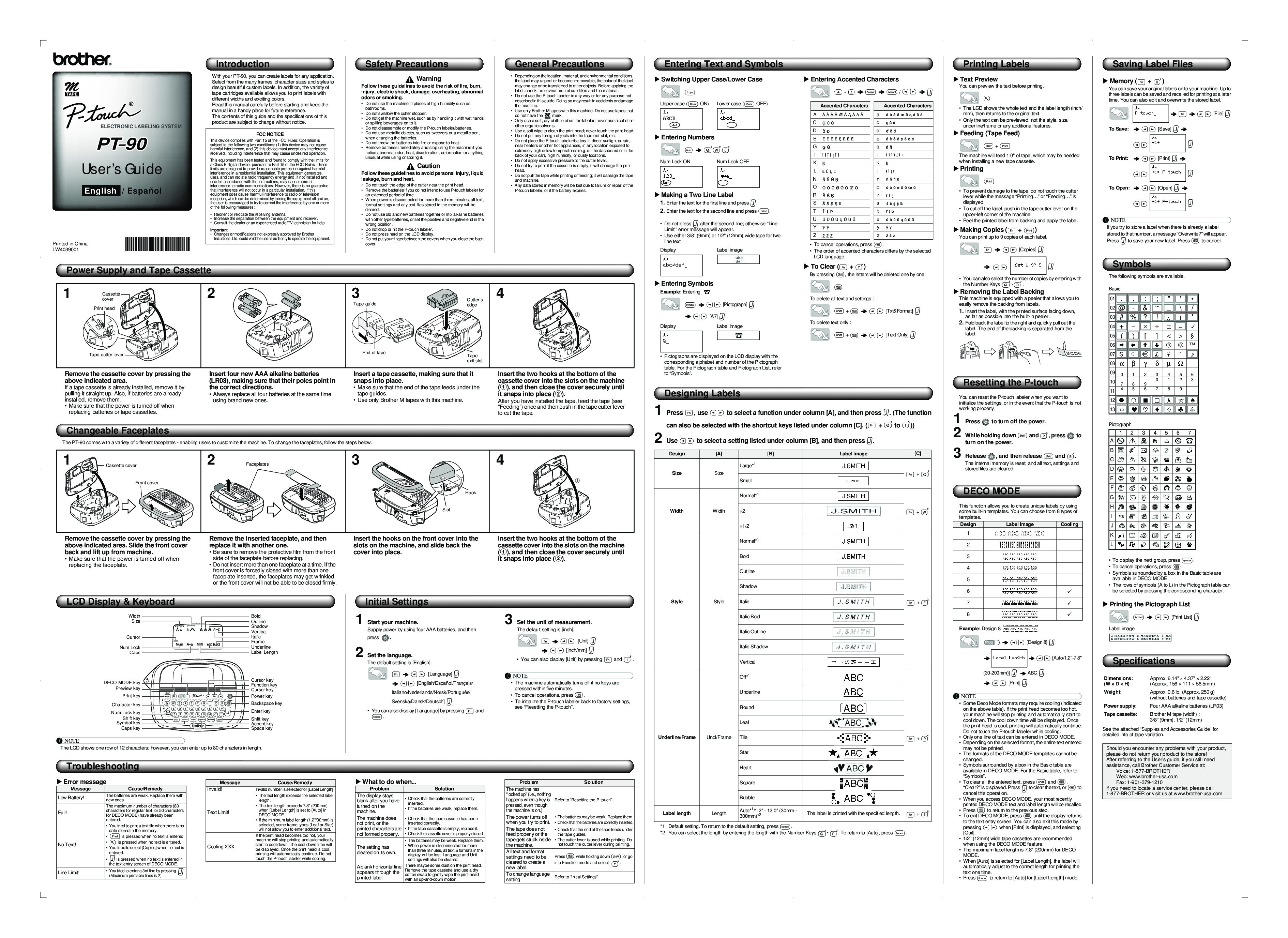 Brother PT-90 User Manual