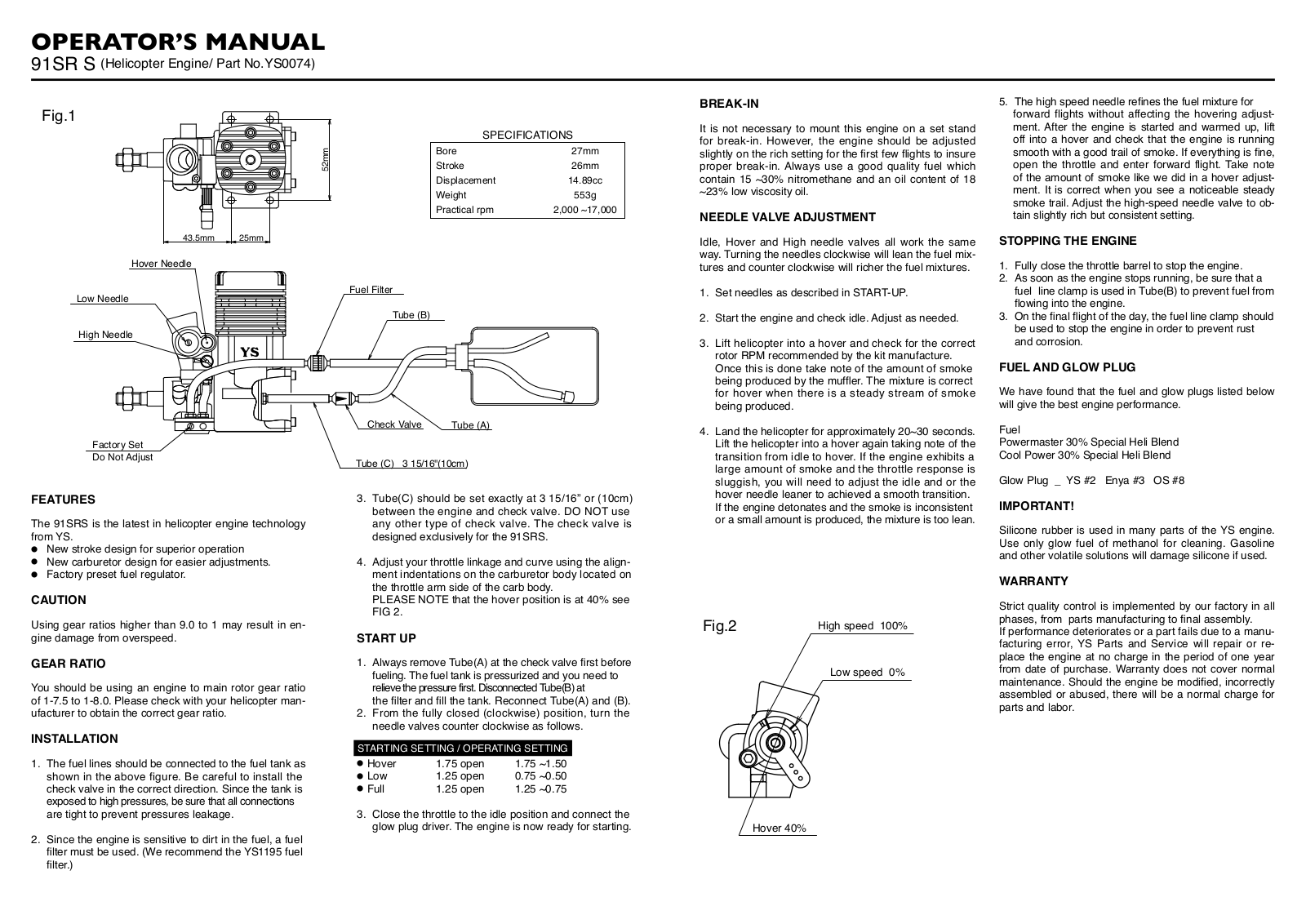 Ys 91SR S User Manual