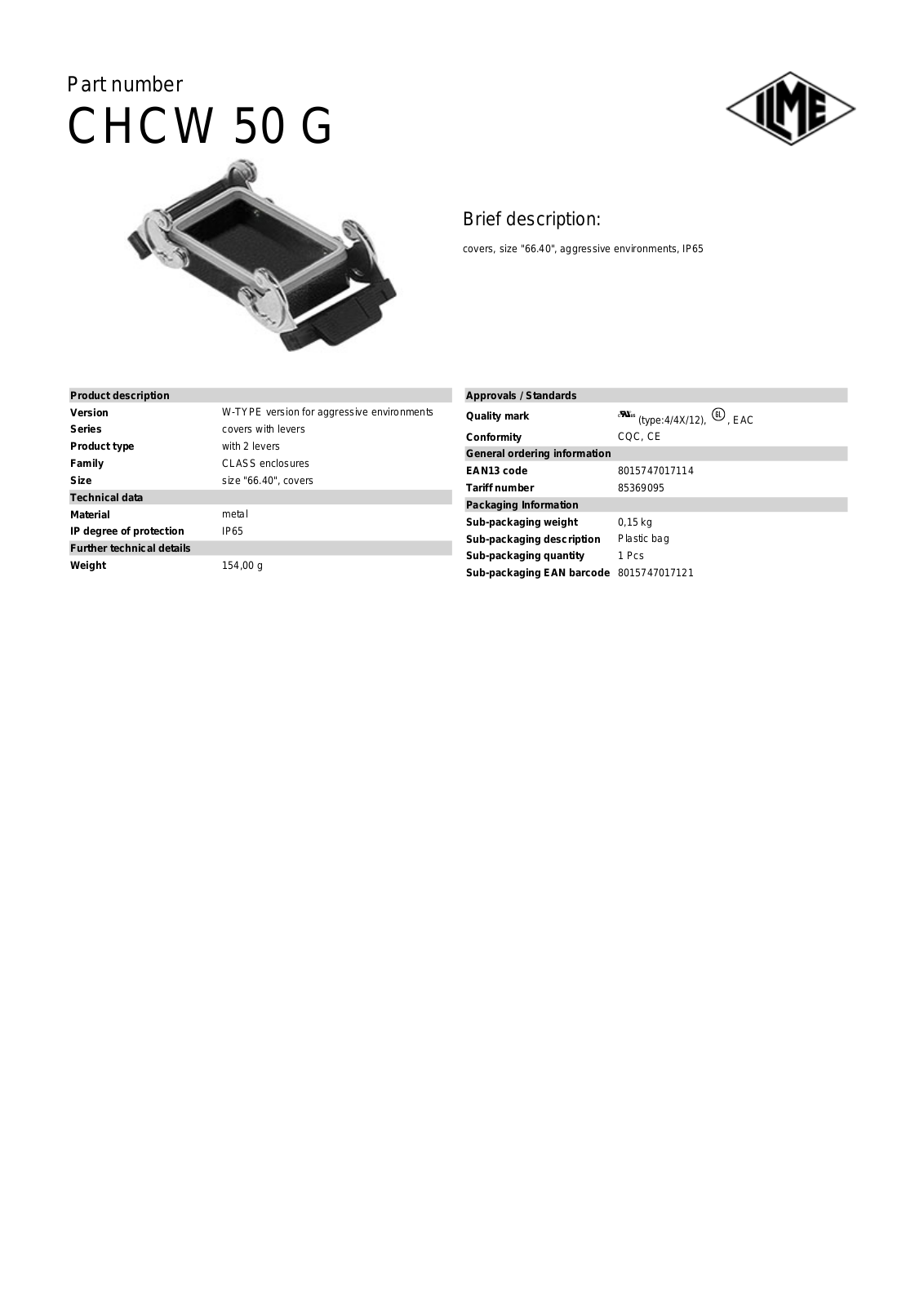 ILME CHCW-50G Data Sheet