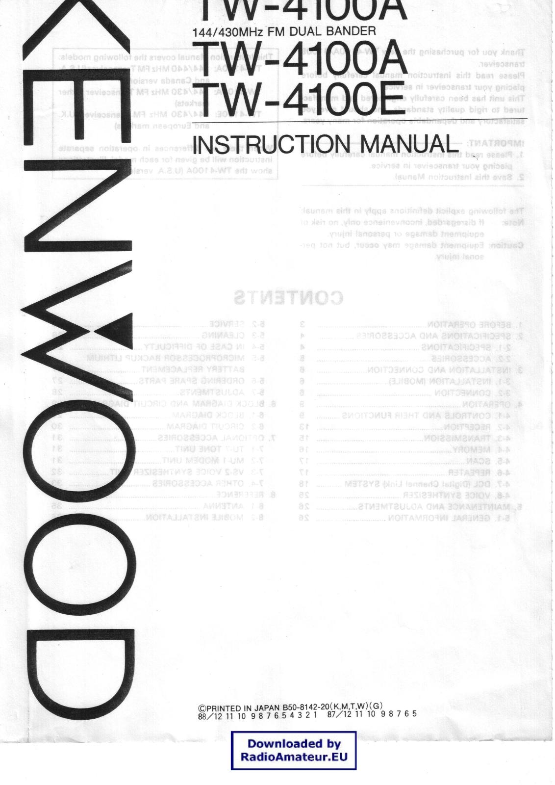 Kenwood TW-4100A, TW-4100E Instruction Manual