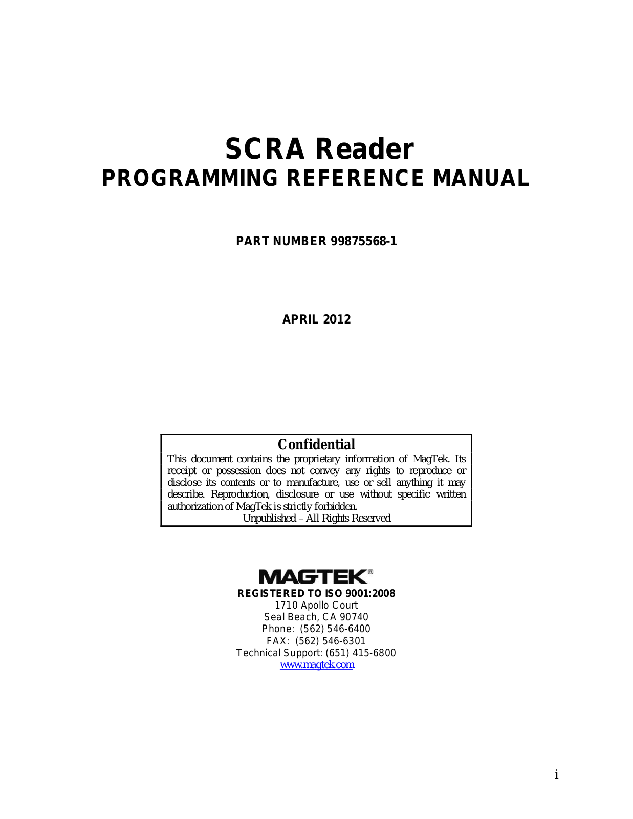 MagTek SCRA Reader User Manual