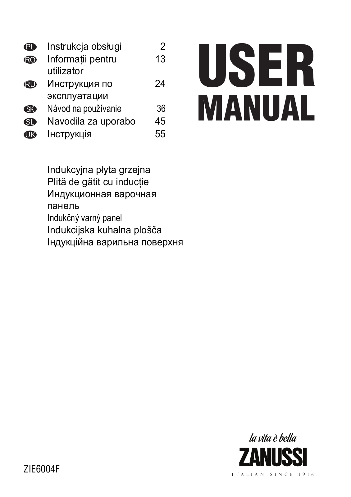 Zanussi ZIE6004F User manual