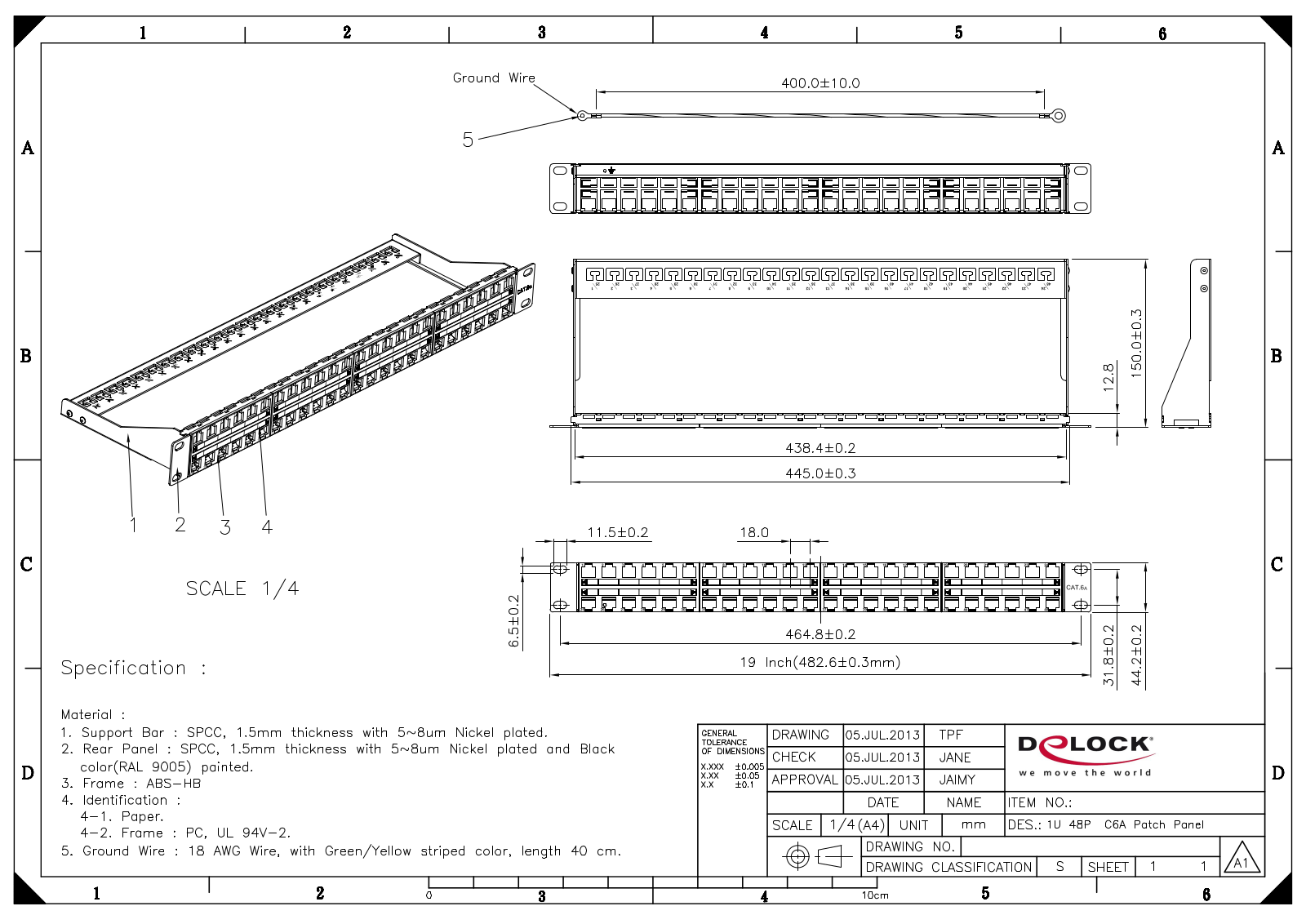 DeLOCK patch panel for RJ-45 Keystone modules 19  black, 48-port, 1U User Manual