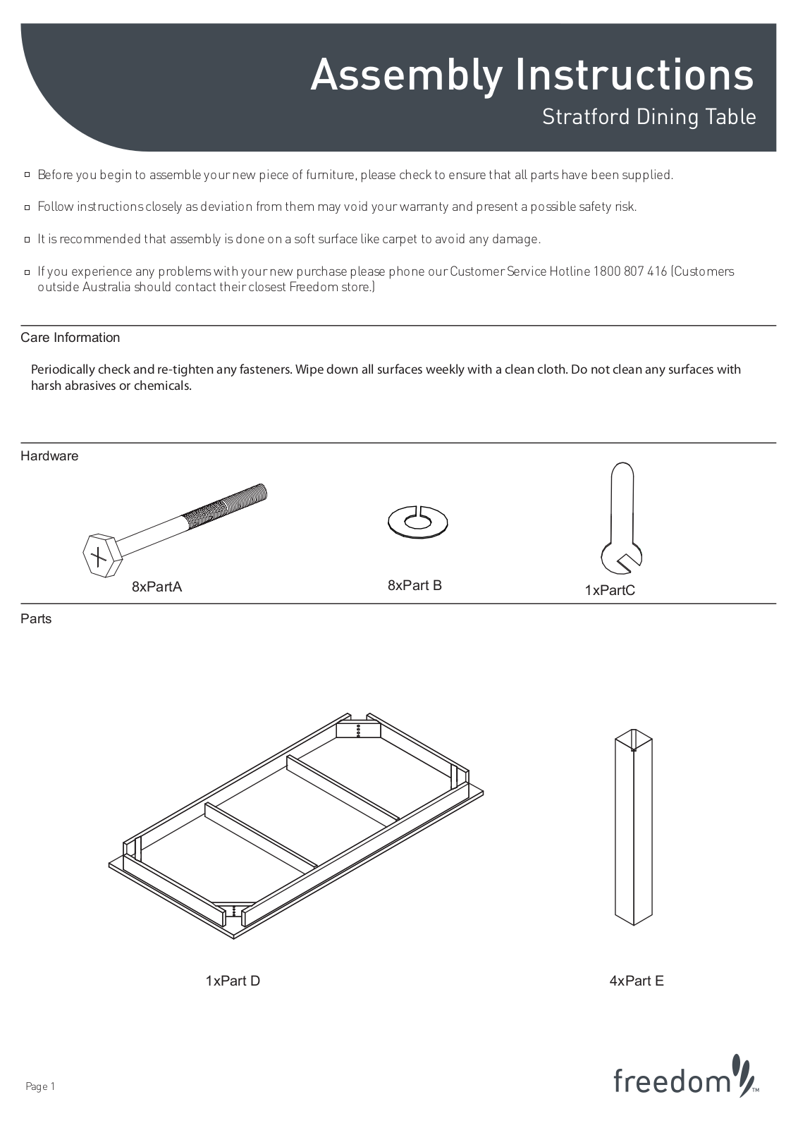 Freedom Stratford Dining Table Assembly Instruction