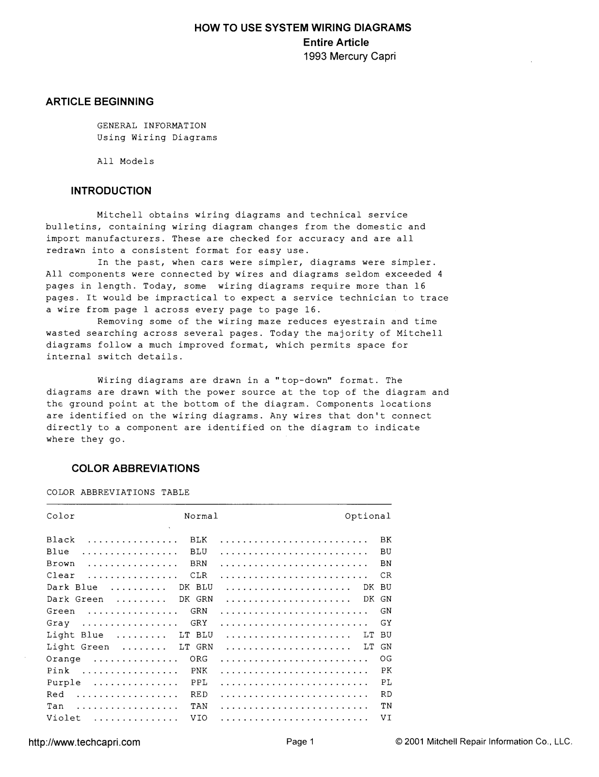 Ford Capri 1993 User Manual